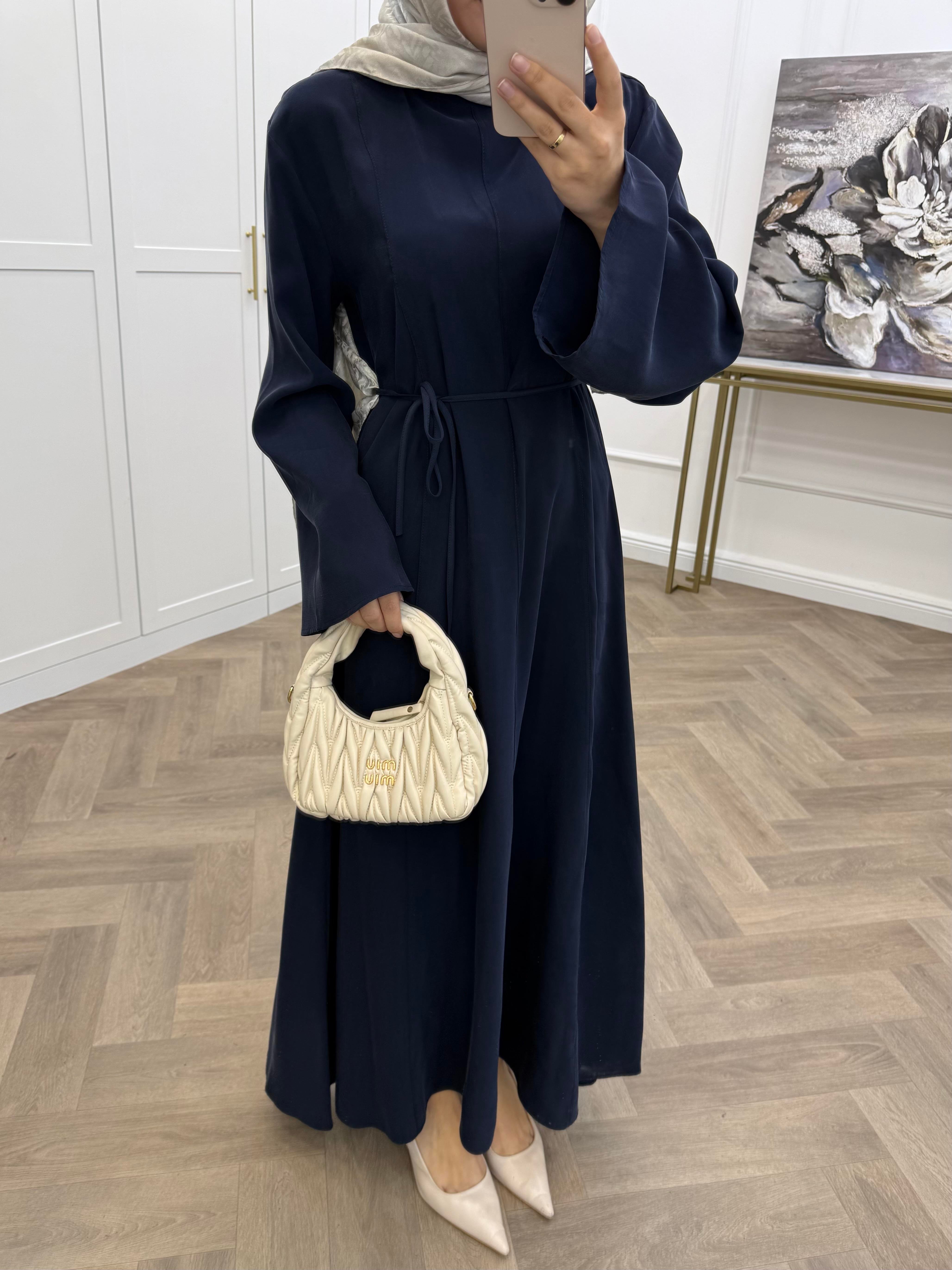 BASİC KUŞAKLI MODAL ELBİSE LACİVERT 