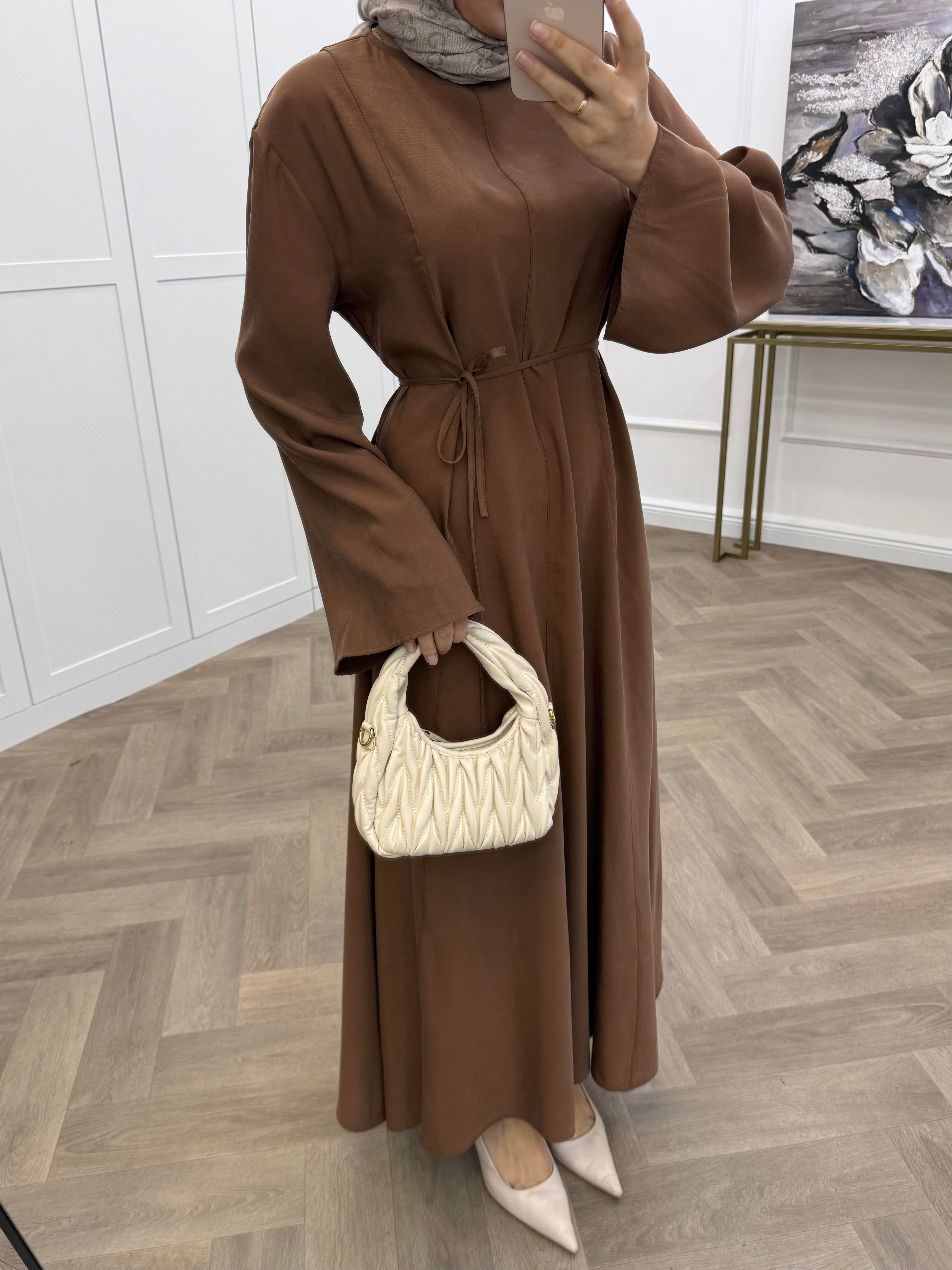 basic kuşaklı modal elbise taba 