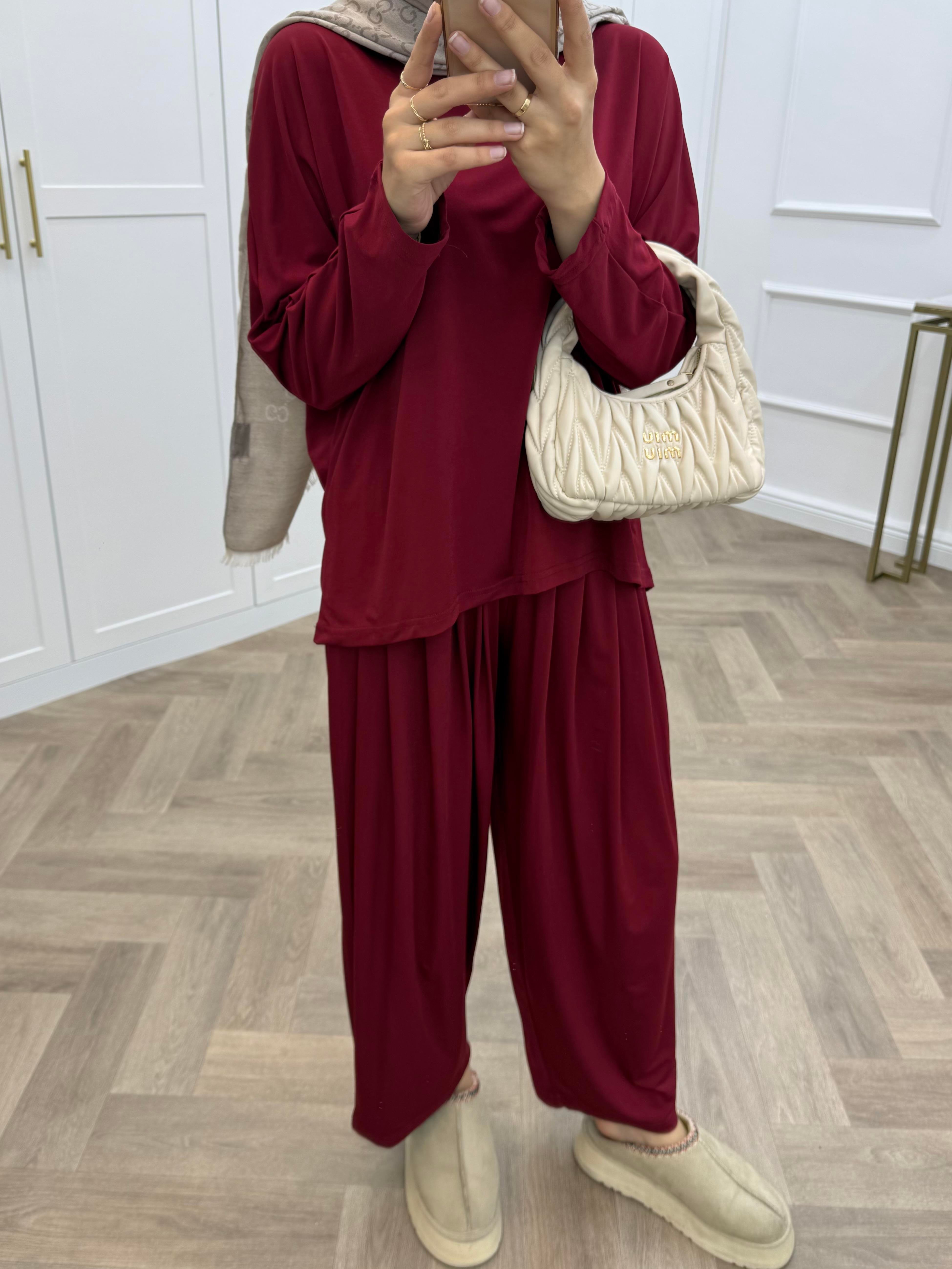 BASİC PANTOLONLU SANDY TAKIM BORDO