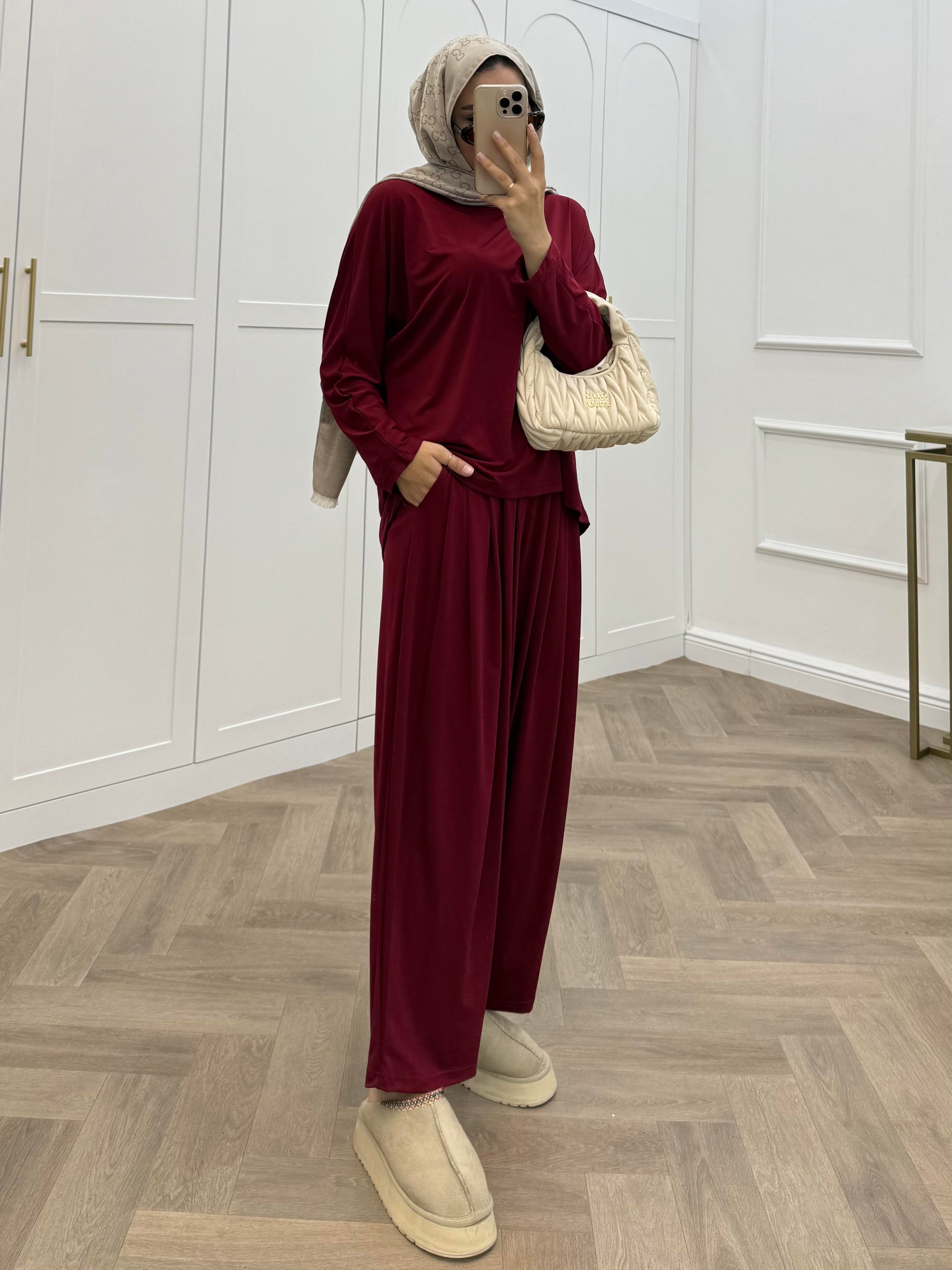 BASİC PANTOLONLU SANDY TAKIM BORDO