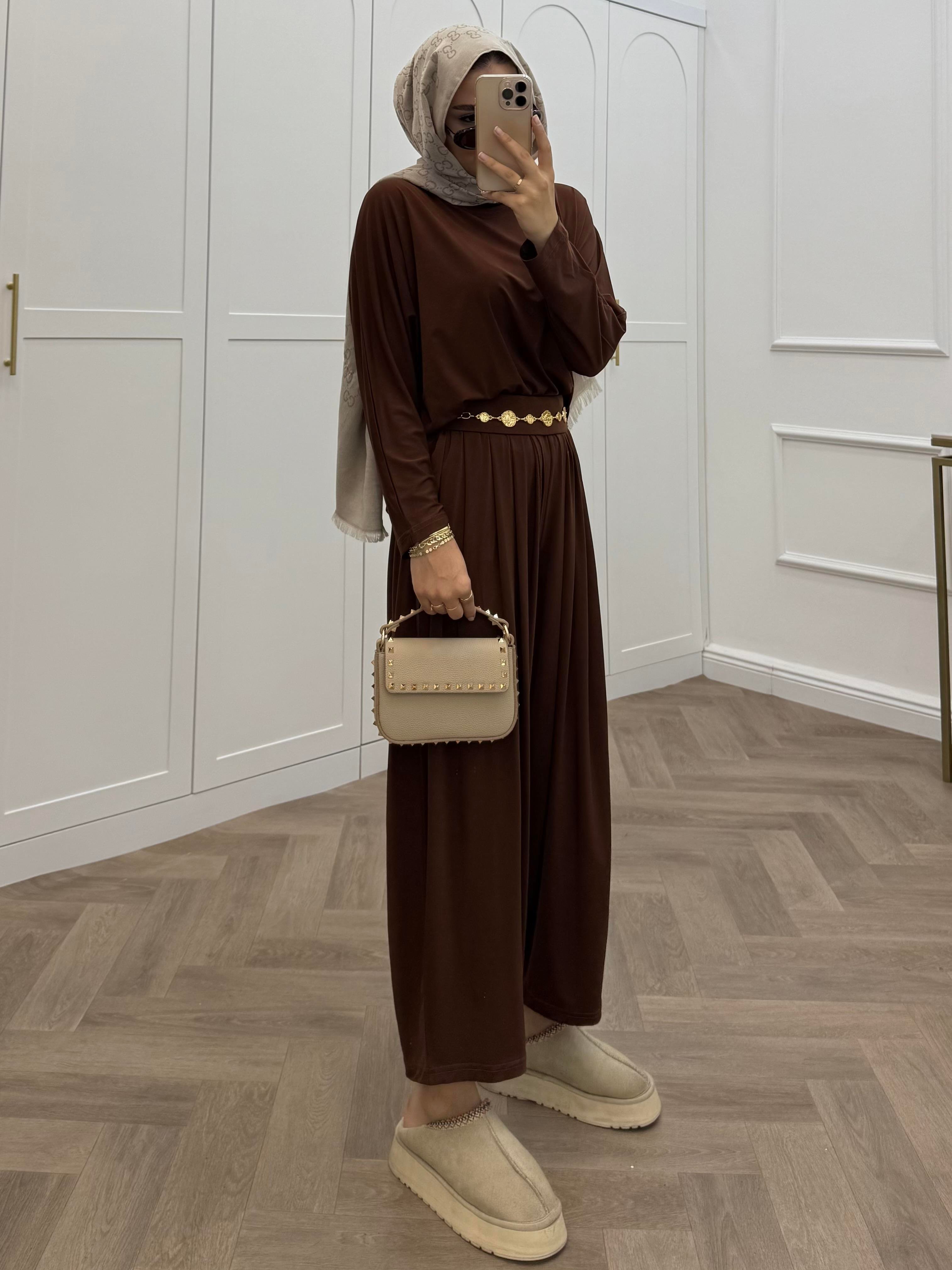 BASİC PANTOLONLU SANDY TAKIM KAHVE