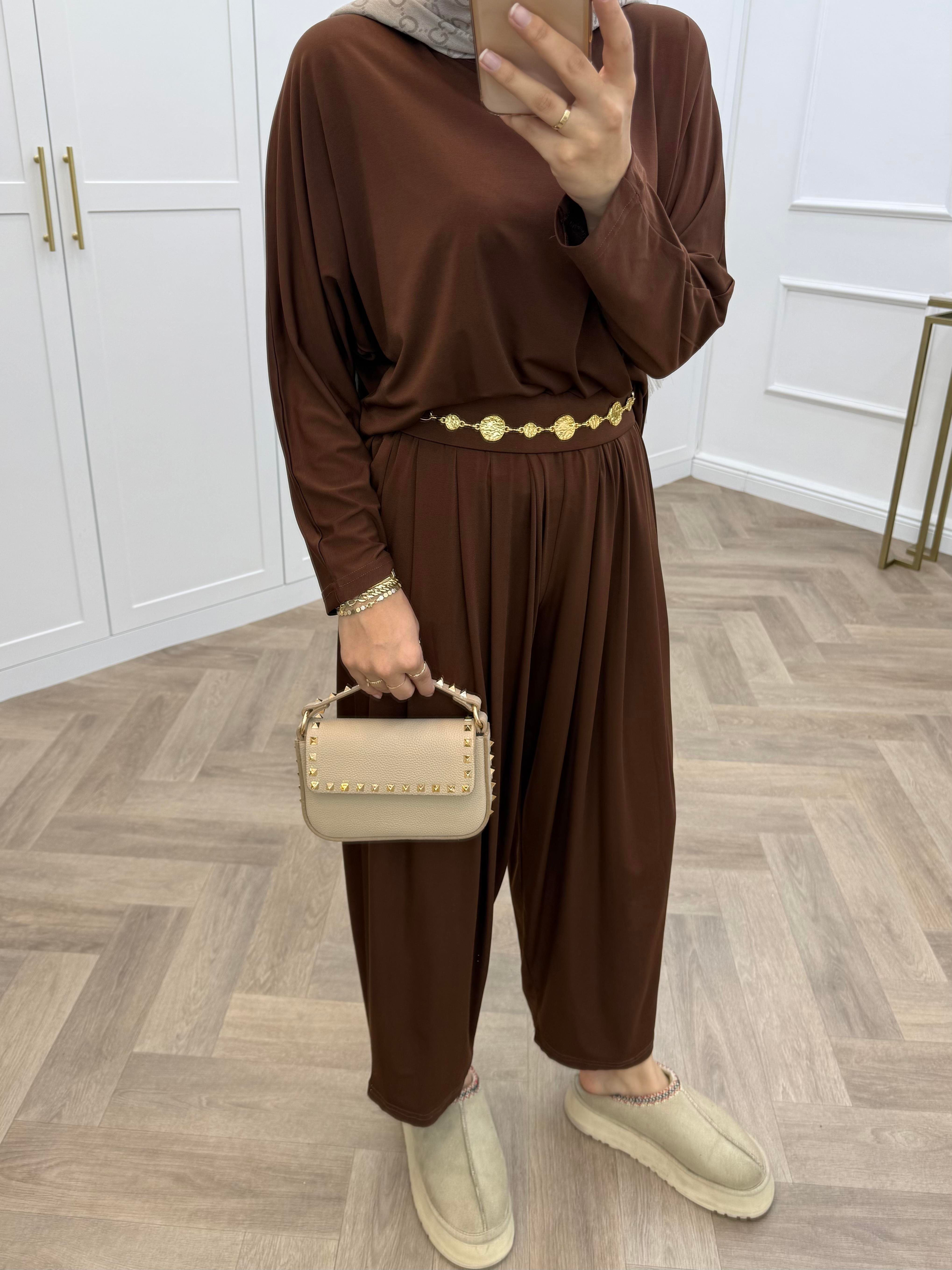 BASİC PANTOLONLU SANDY TAKIM KAHVE