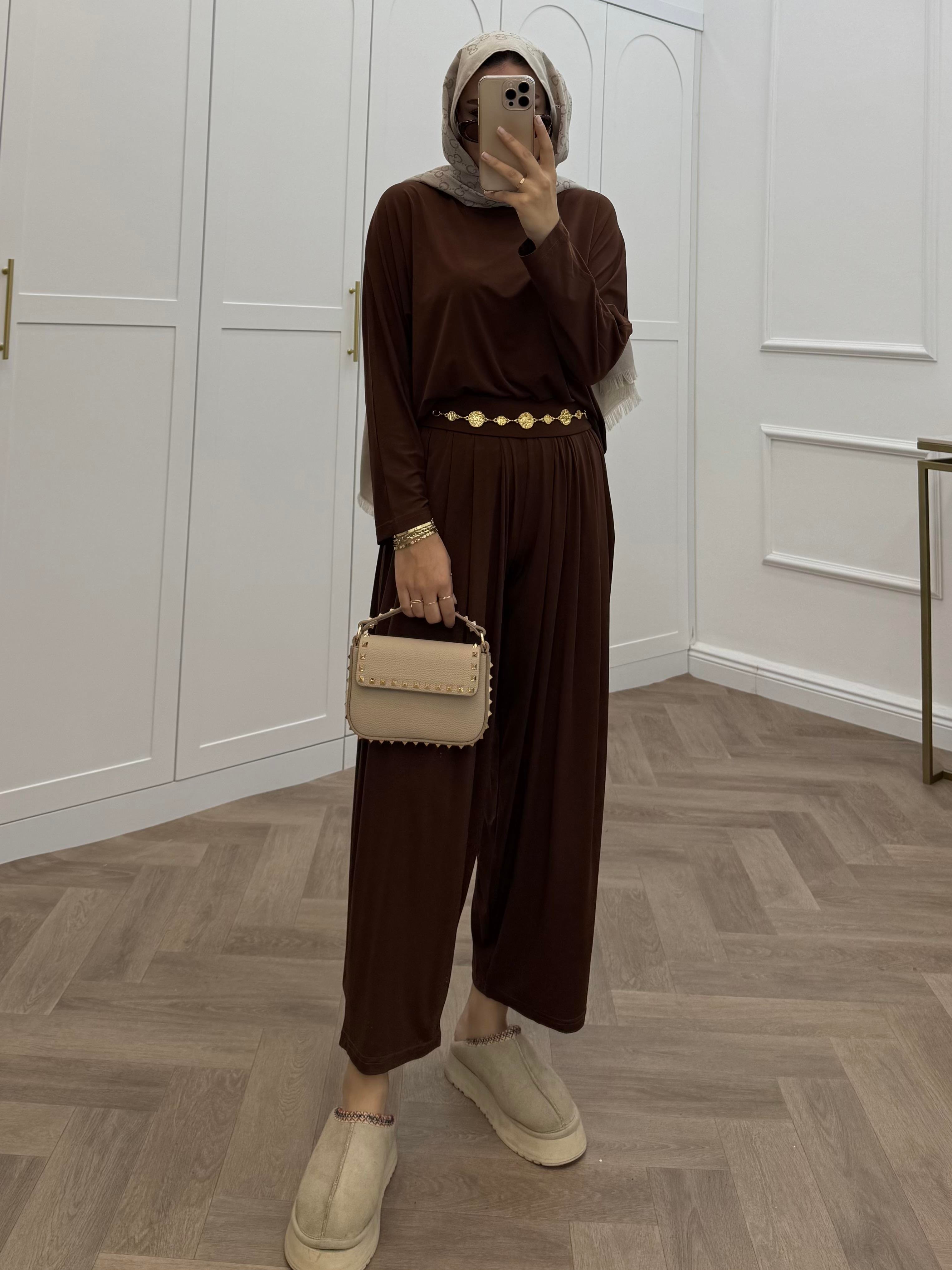 BASİC PANTOLONLU SANDY TAKIM KAHVE