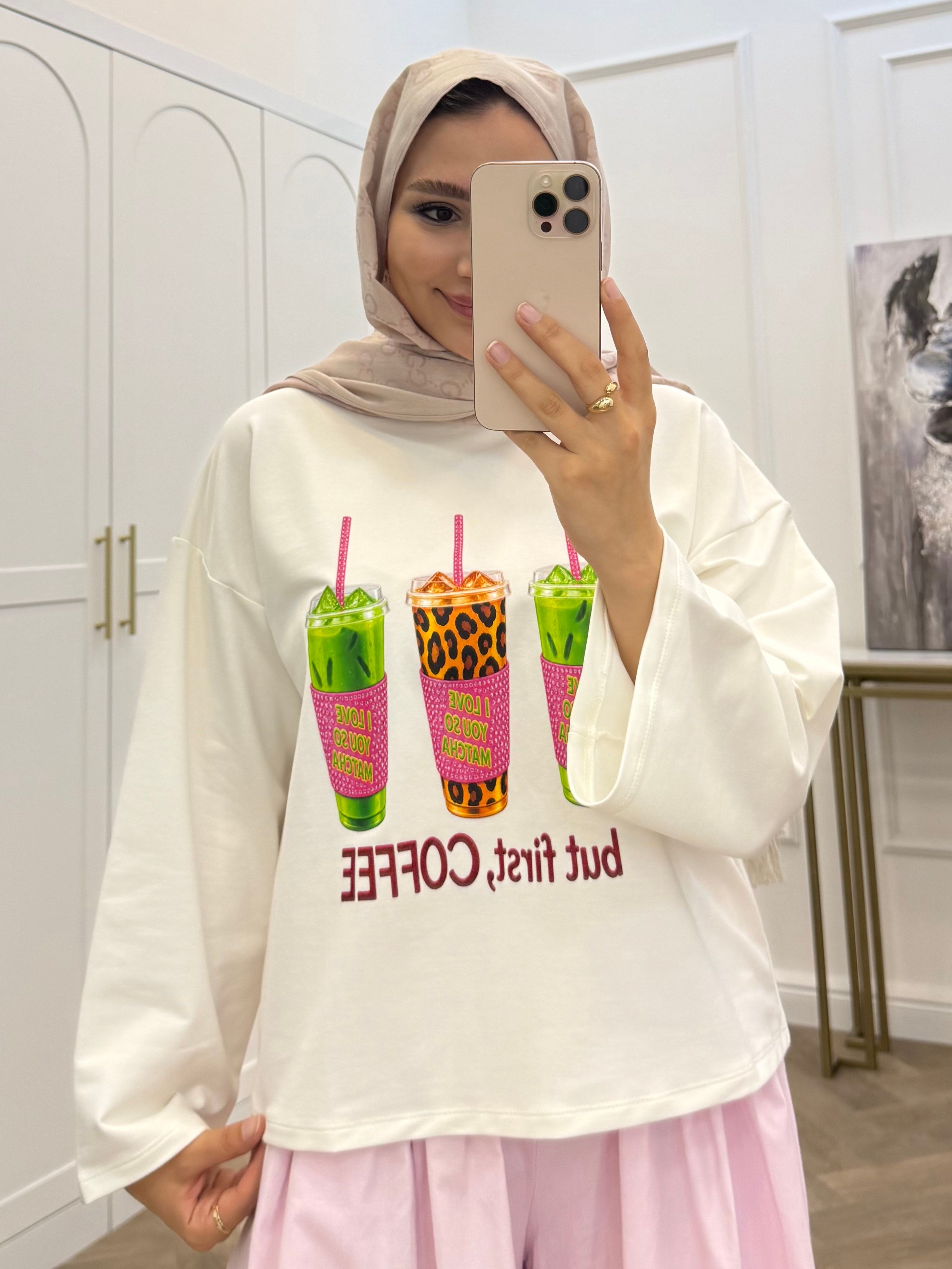 BASKILI UZUN KOLLU TSHİRT COFFEE