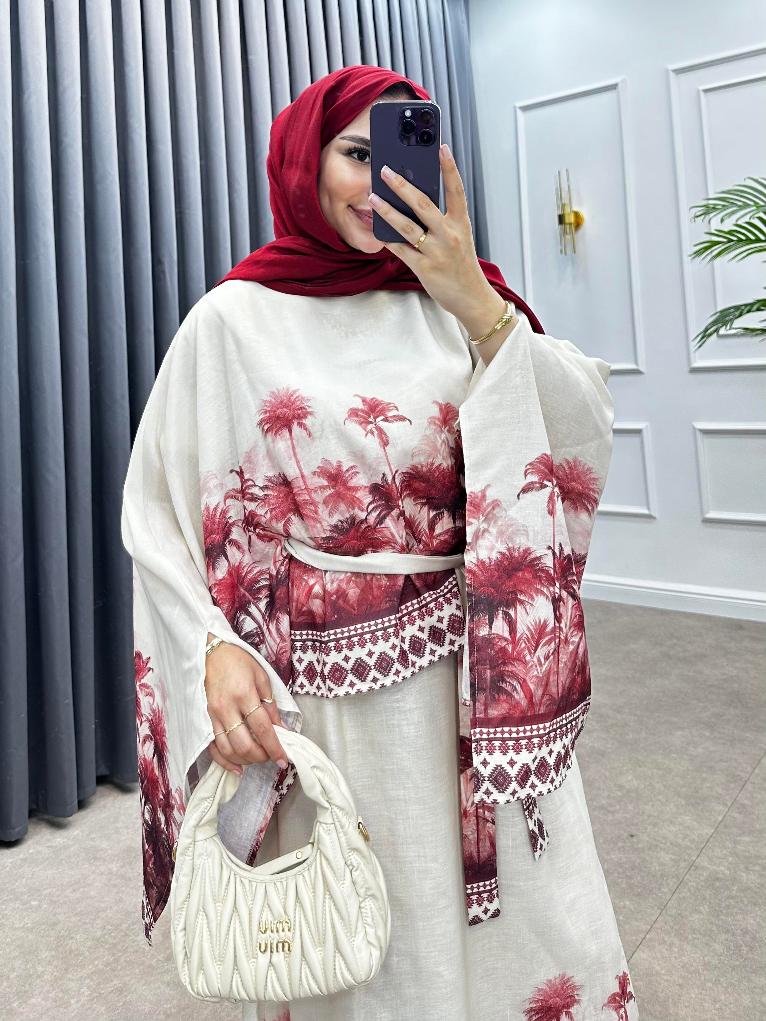 BEACH KETEN ETEKLİ TAKIM BORDO