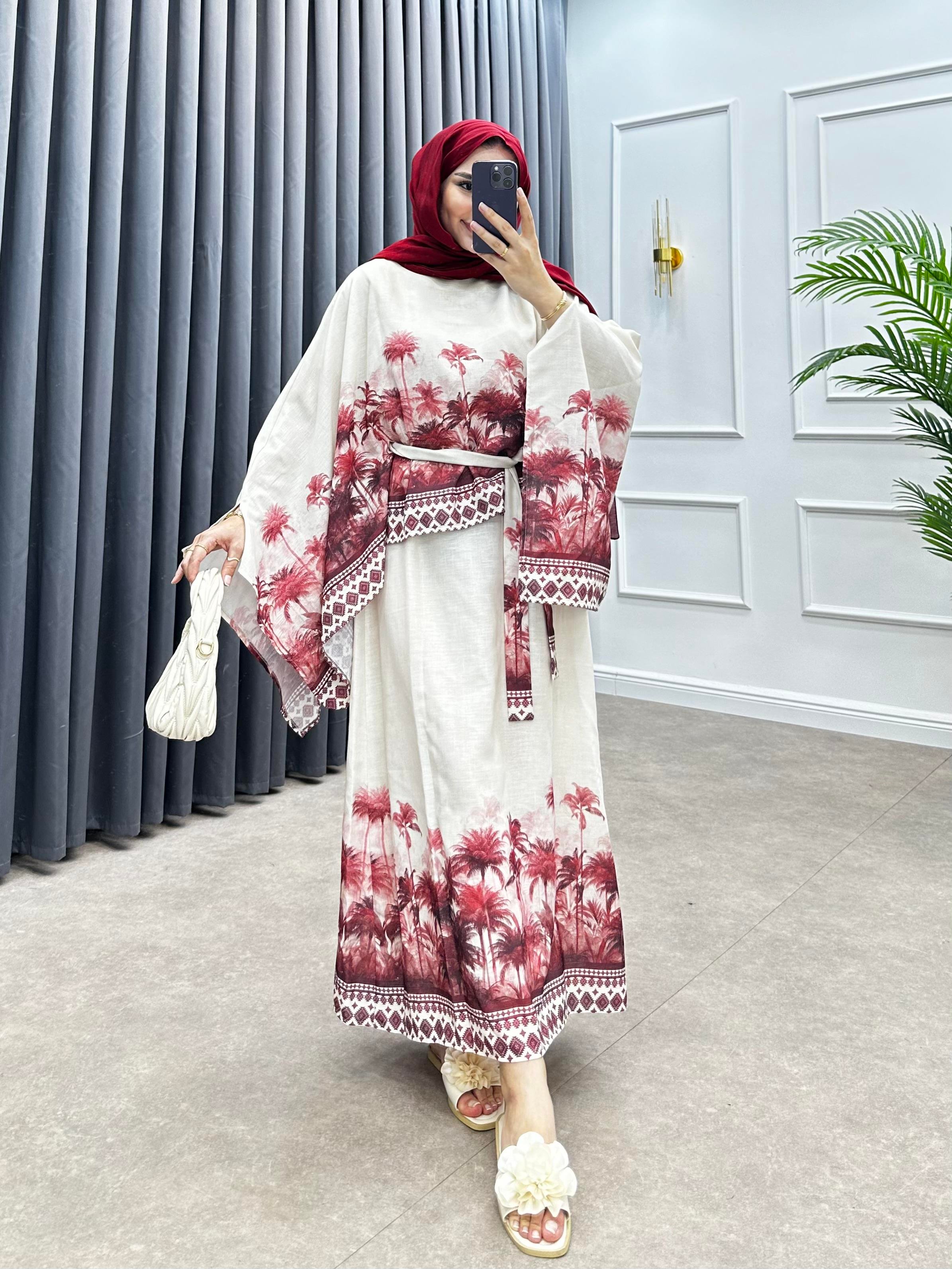 BEACH KETEN ETEKLİ TAKIM BORDO