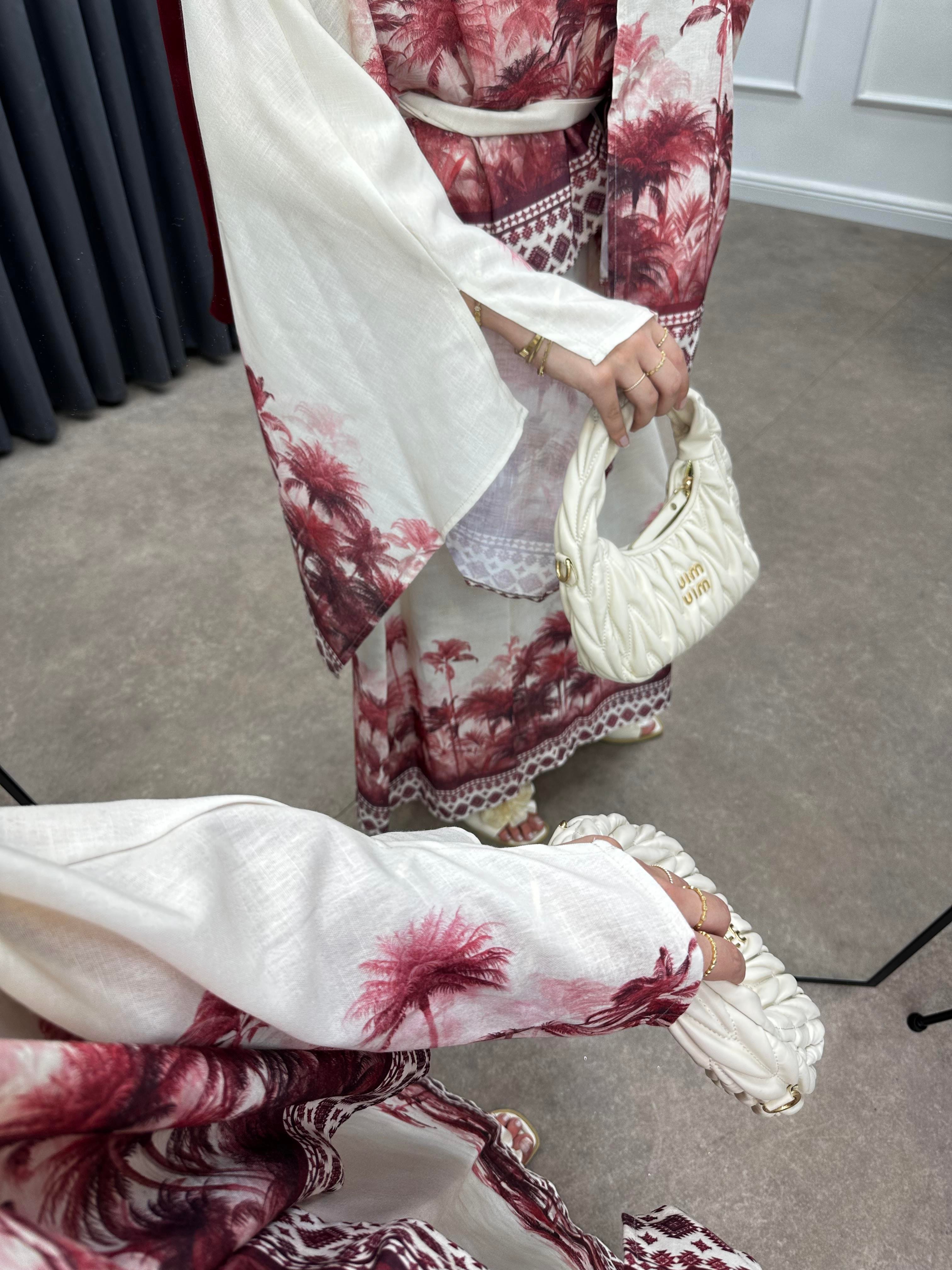 BEACH KETEN ETEKLİ TAKIM BORDO