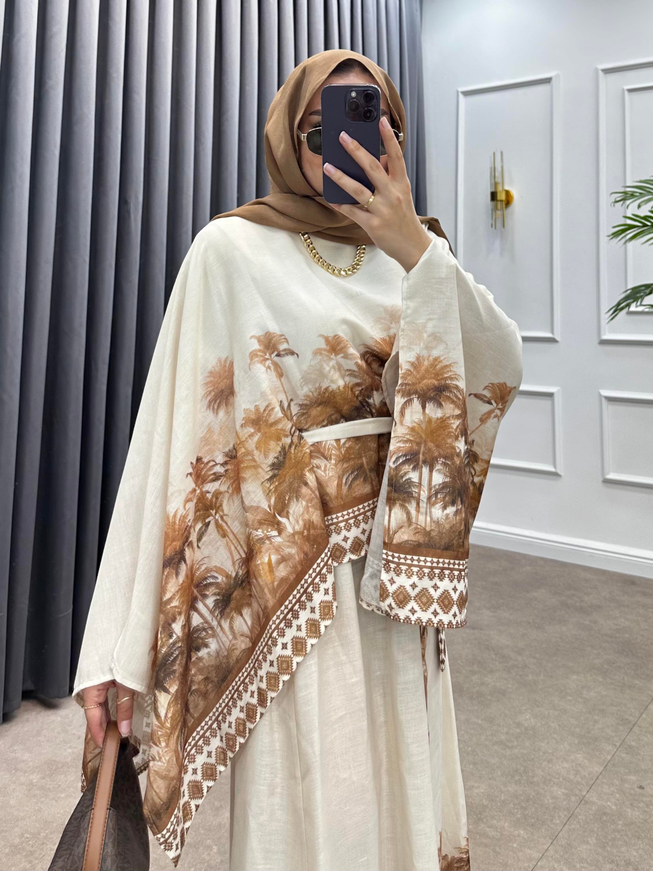 BEACH KETEN ETEKLİ TAKIM KAHVE