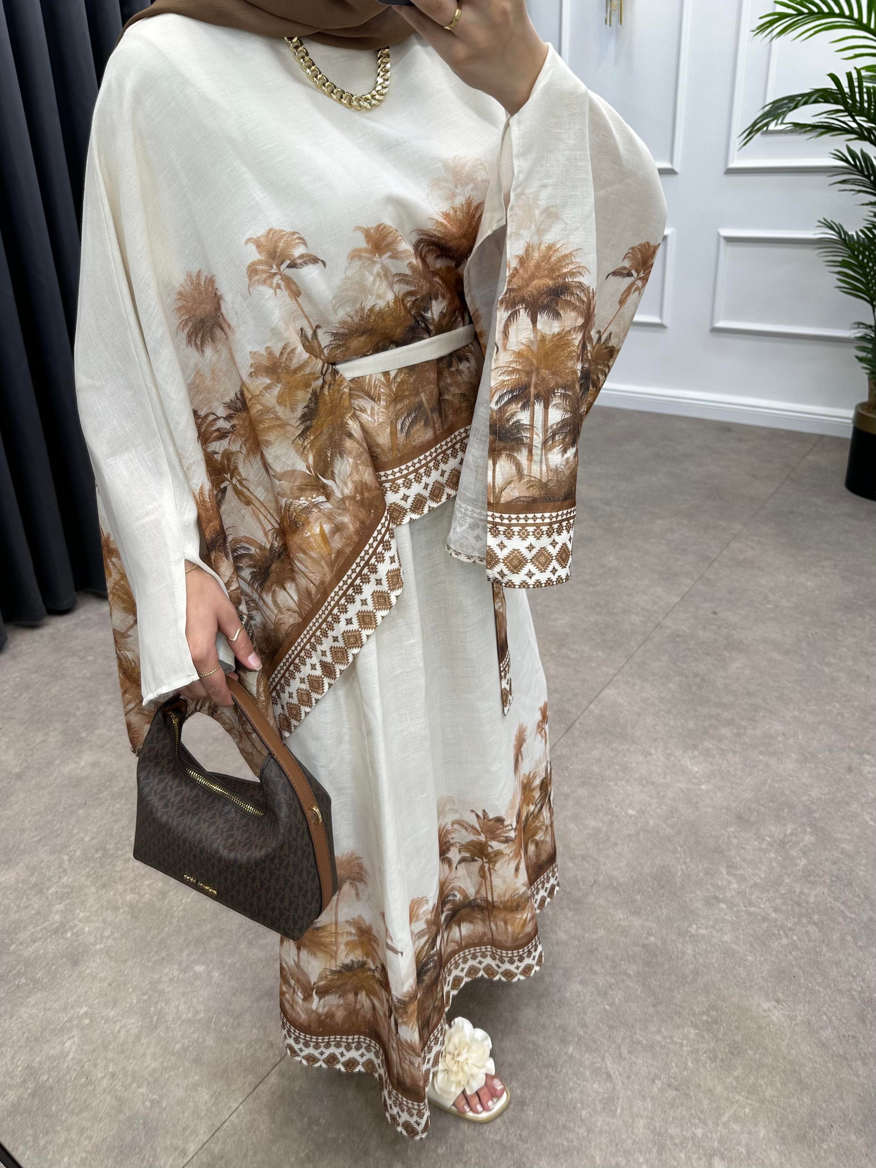 BEACH KETEN ETEKLİ TAKIM KAHVE