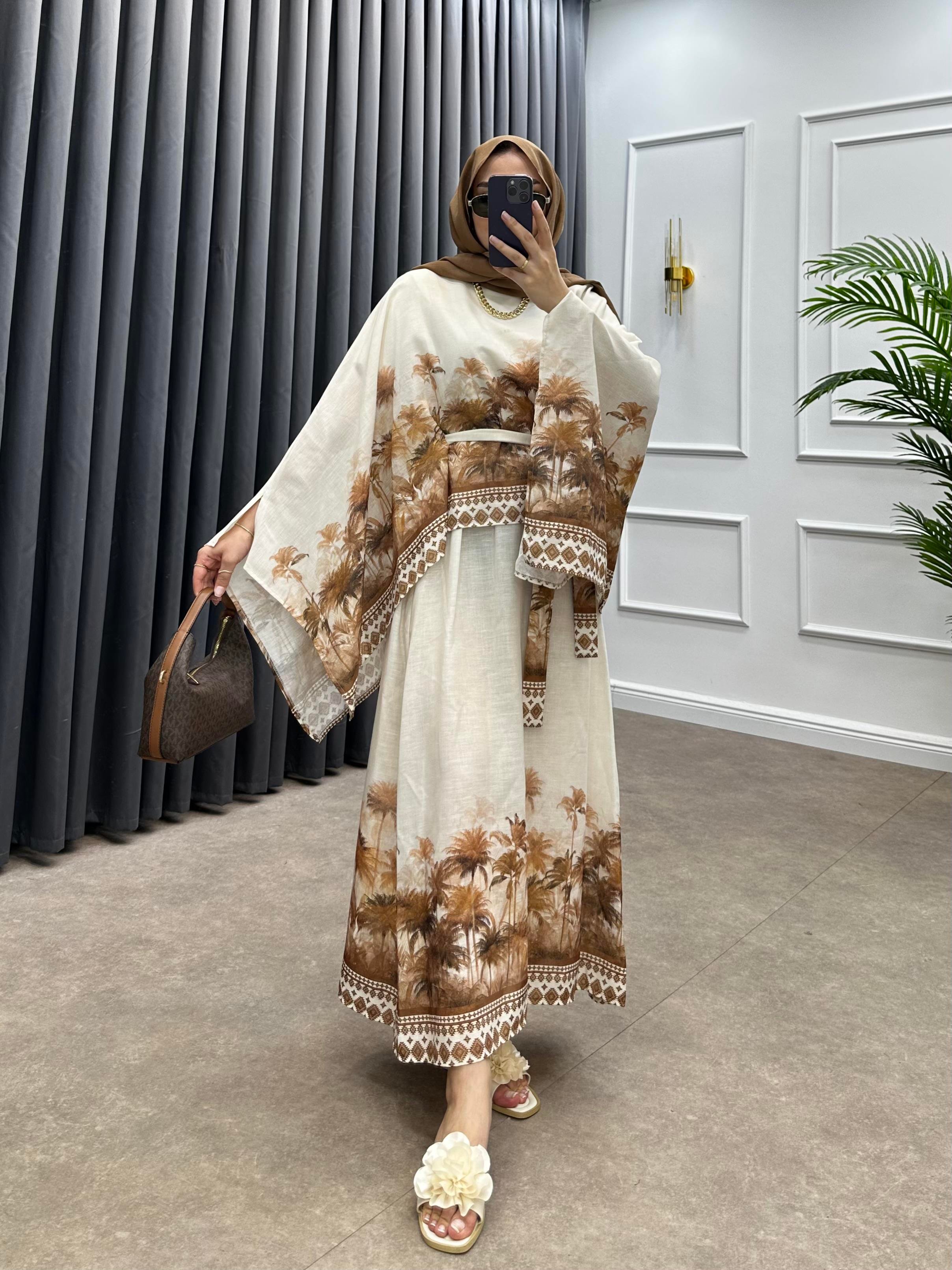 BEACH KETEN ETEKLİ TAKIM KAHVE