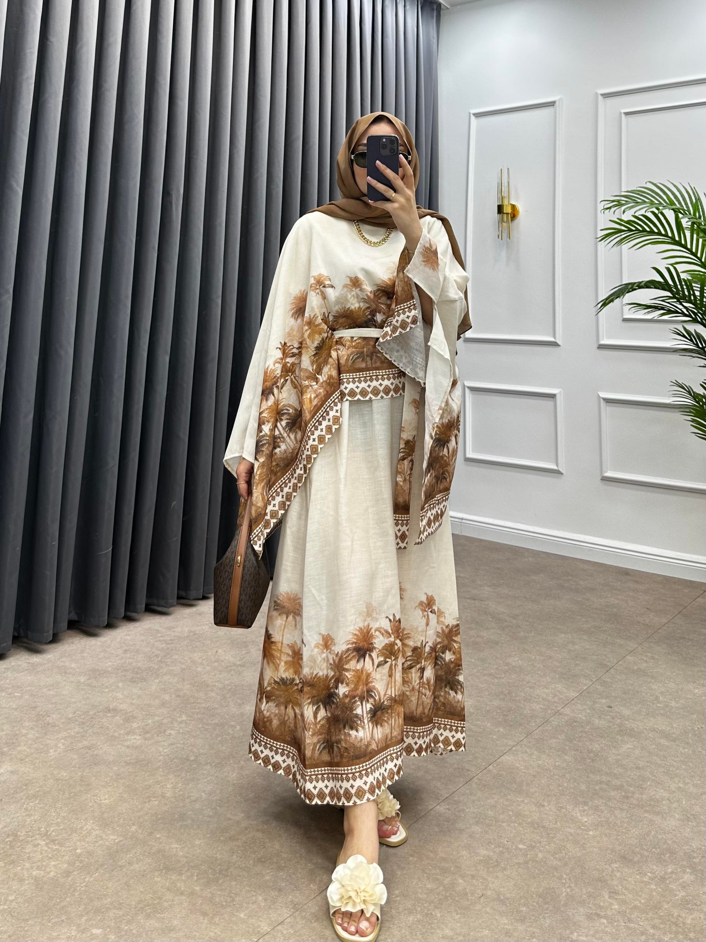 BEACH KETEN ETEKLİ TAKIM KAHVE