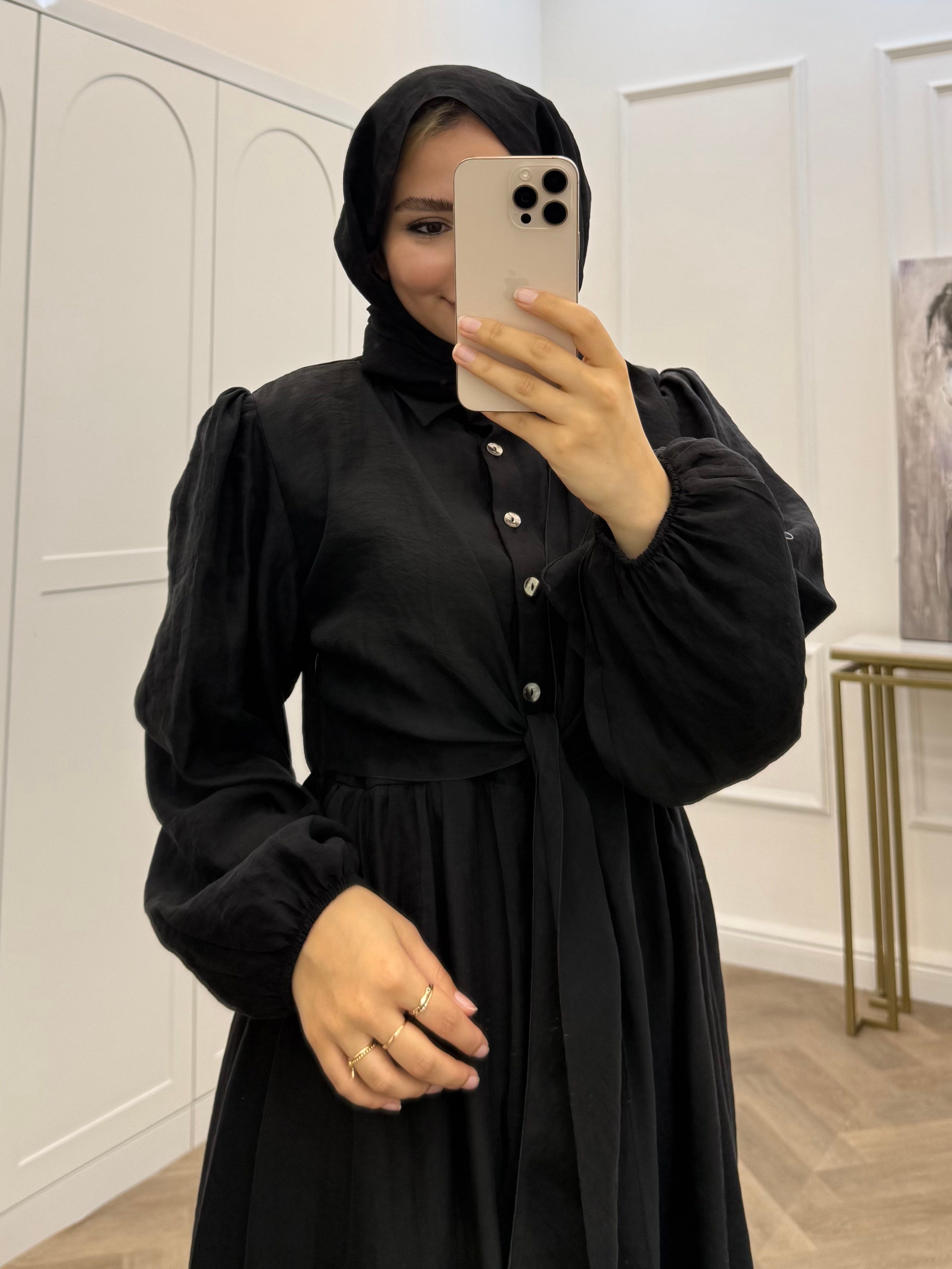 BEL BAĞLAMA DETAYLI ELBİSE SİYAH
