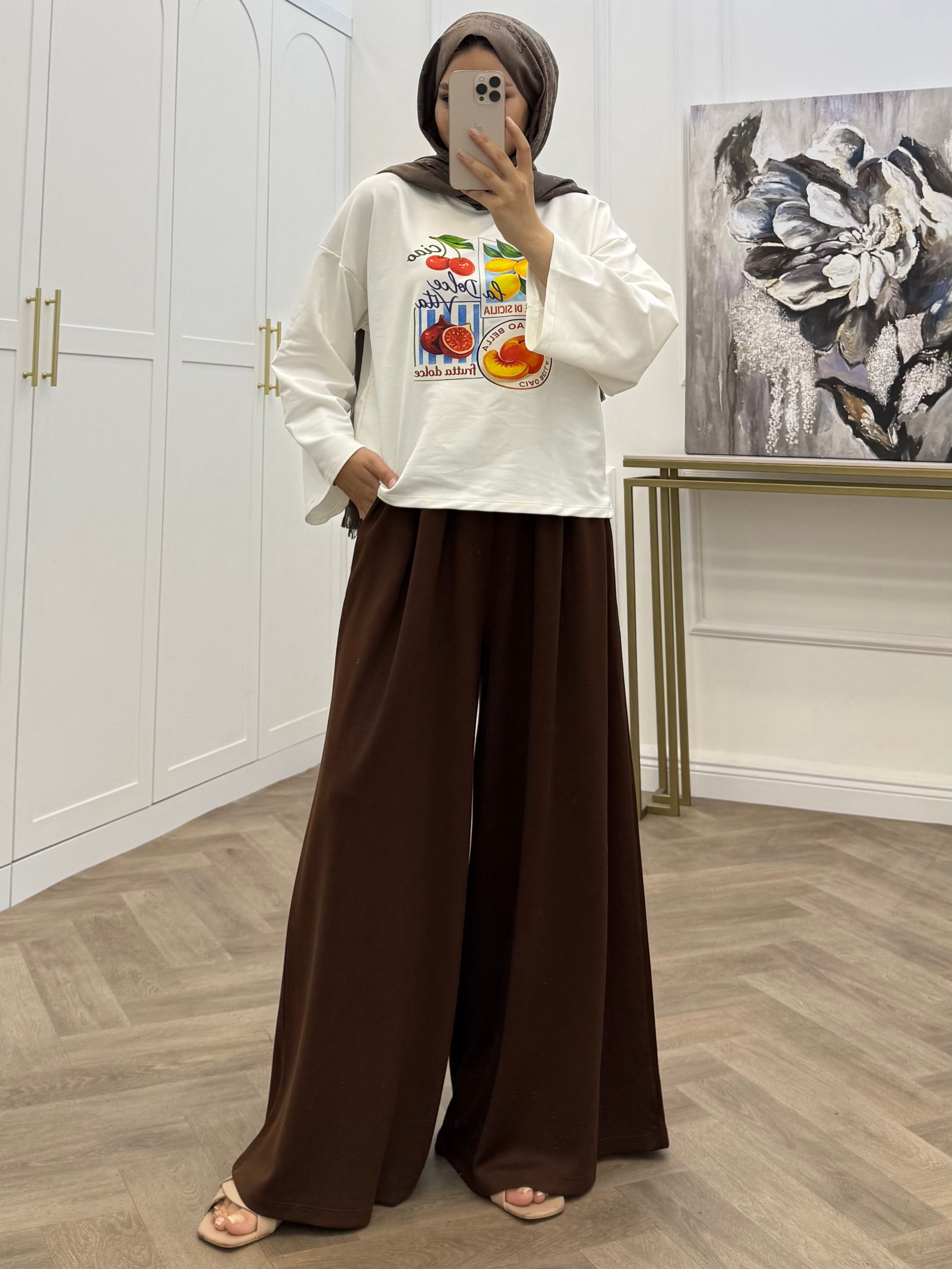 BEL LASTİKLİ OYSHO PANTOLON KAHVE