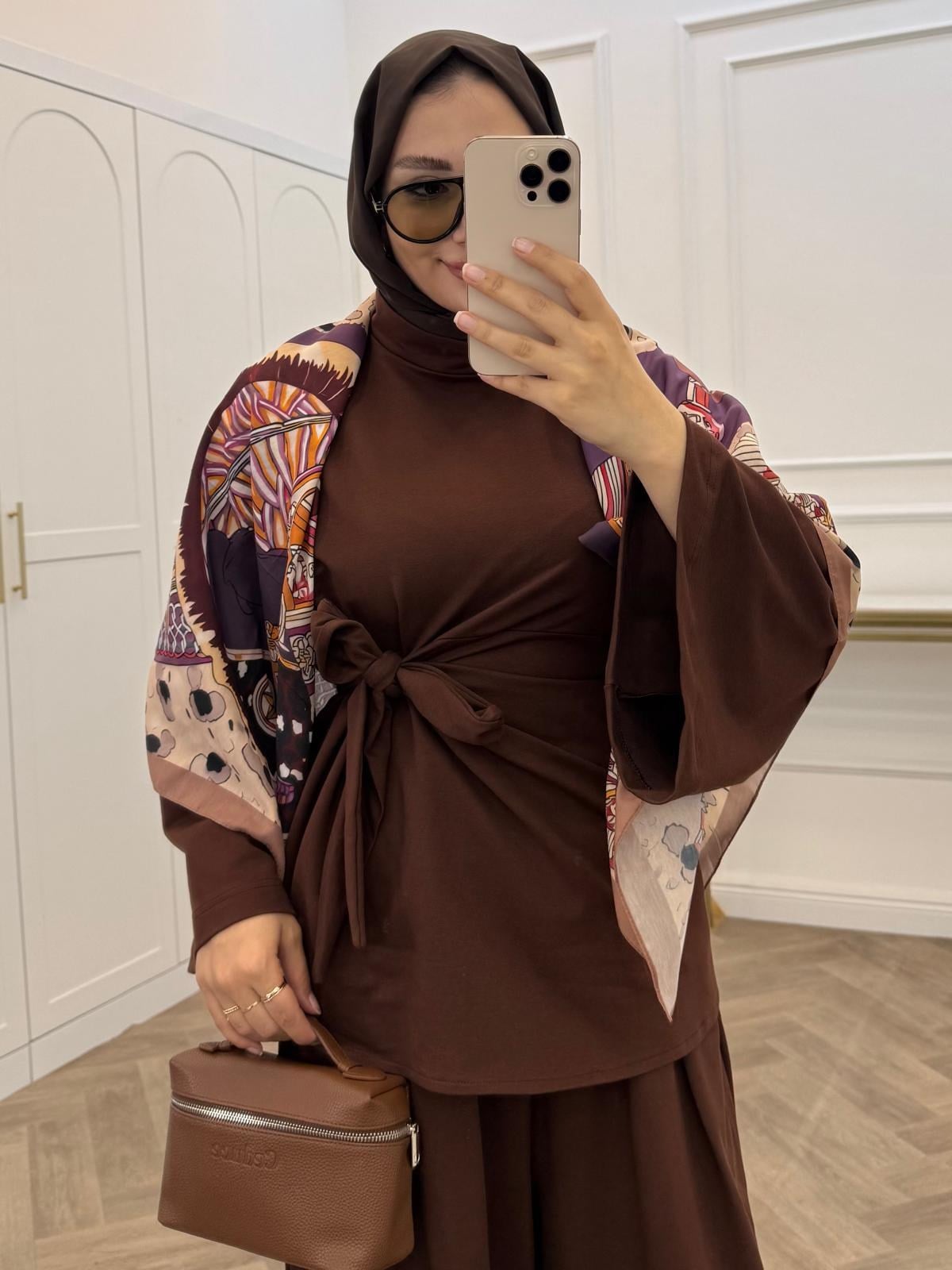BELDEN BAĞLAMALI ŞARDONLU TAKIM KAHVE