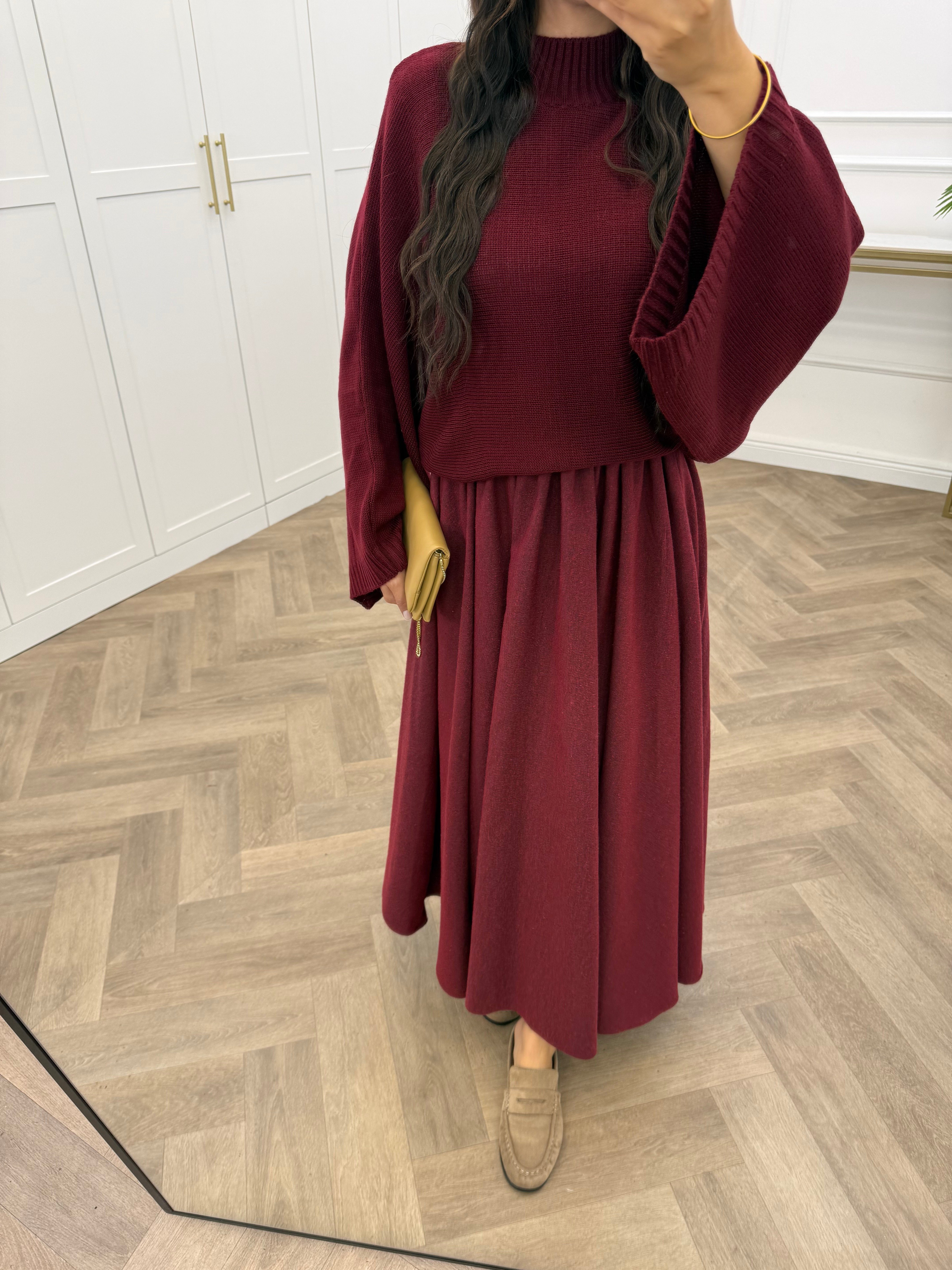 BELİ LASTİKLİ ETEK BORDO