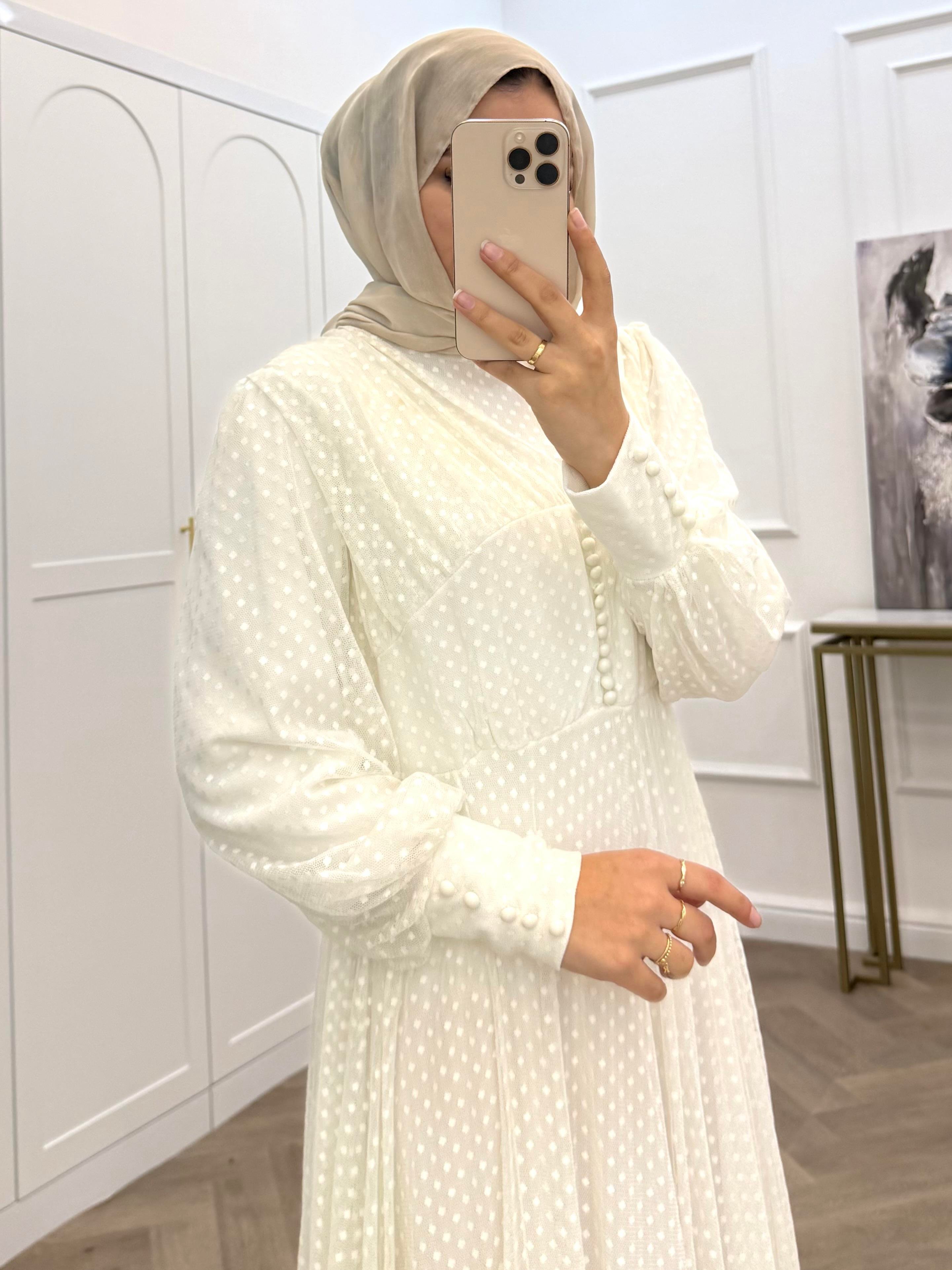 BENEKLİ TÜL ELBİSE BEYAZ