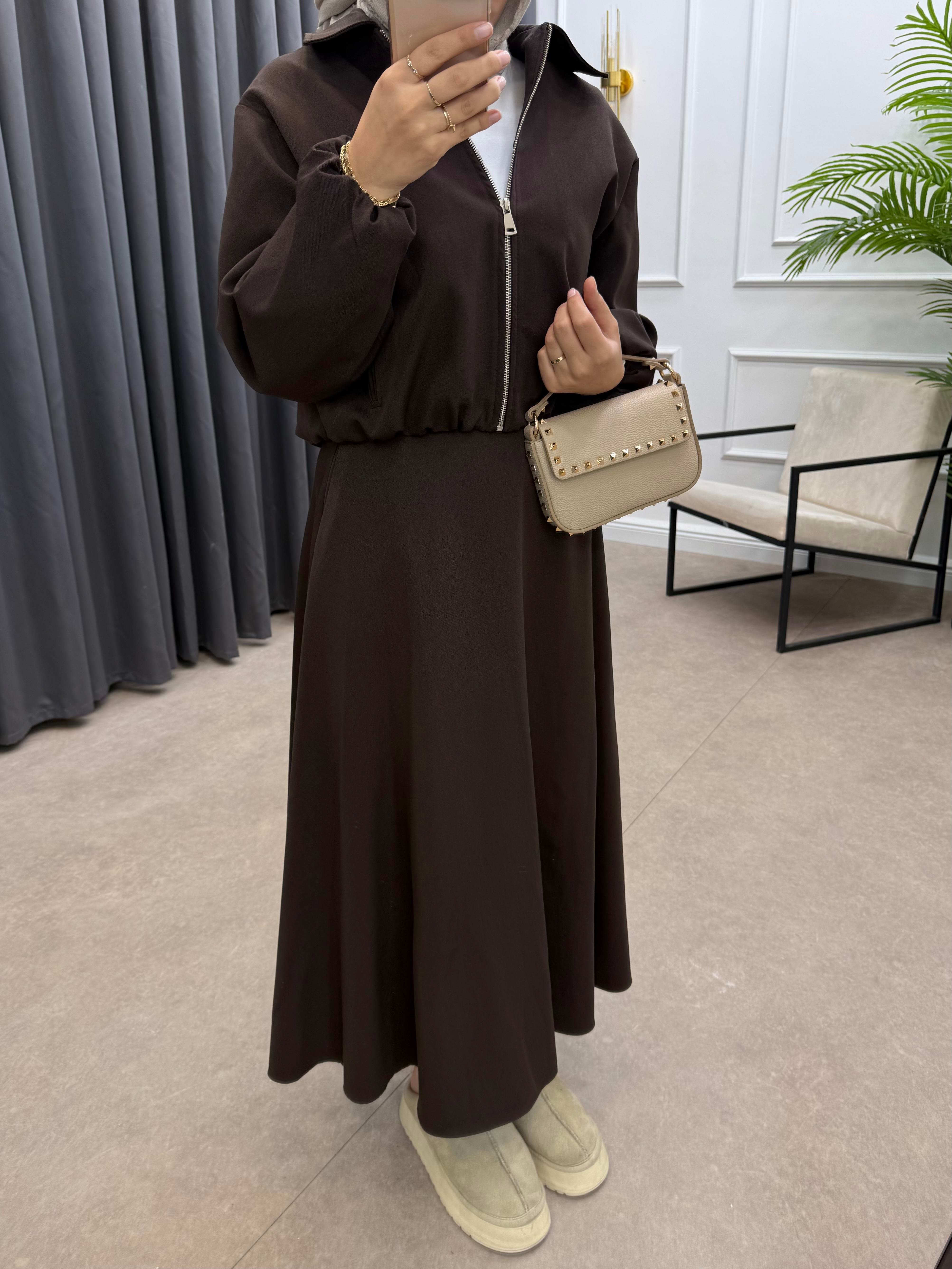 BOMBER CEKETLİ ETEKLİ TAKIM KAHVE