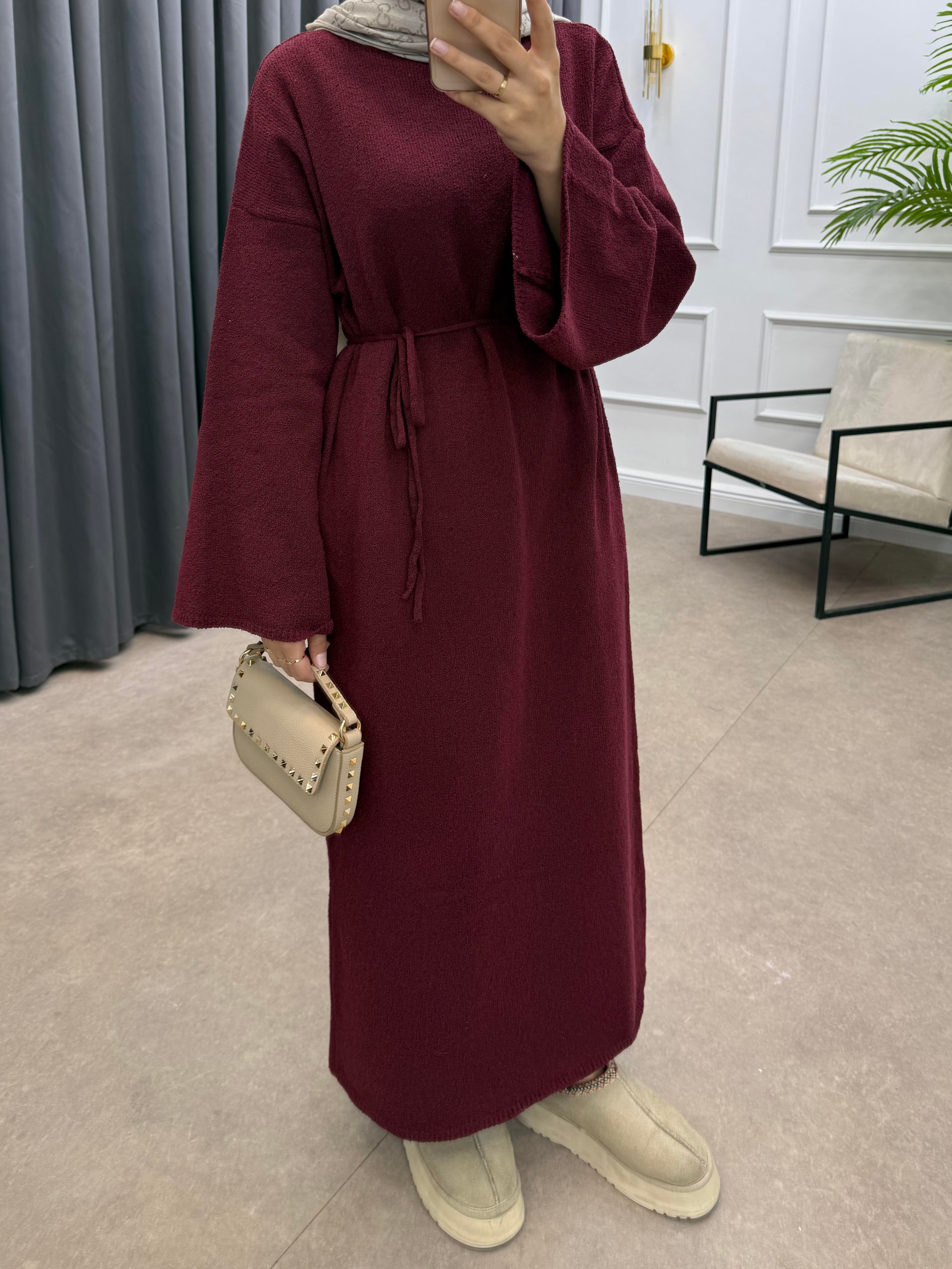 BUKLE TRİKO ELBİSE BORDO