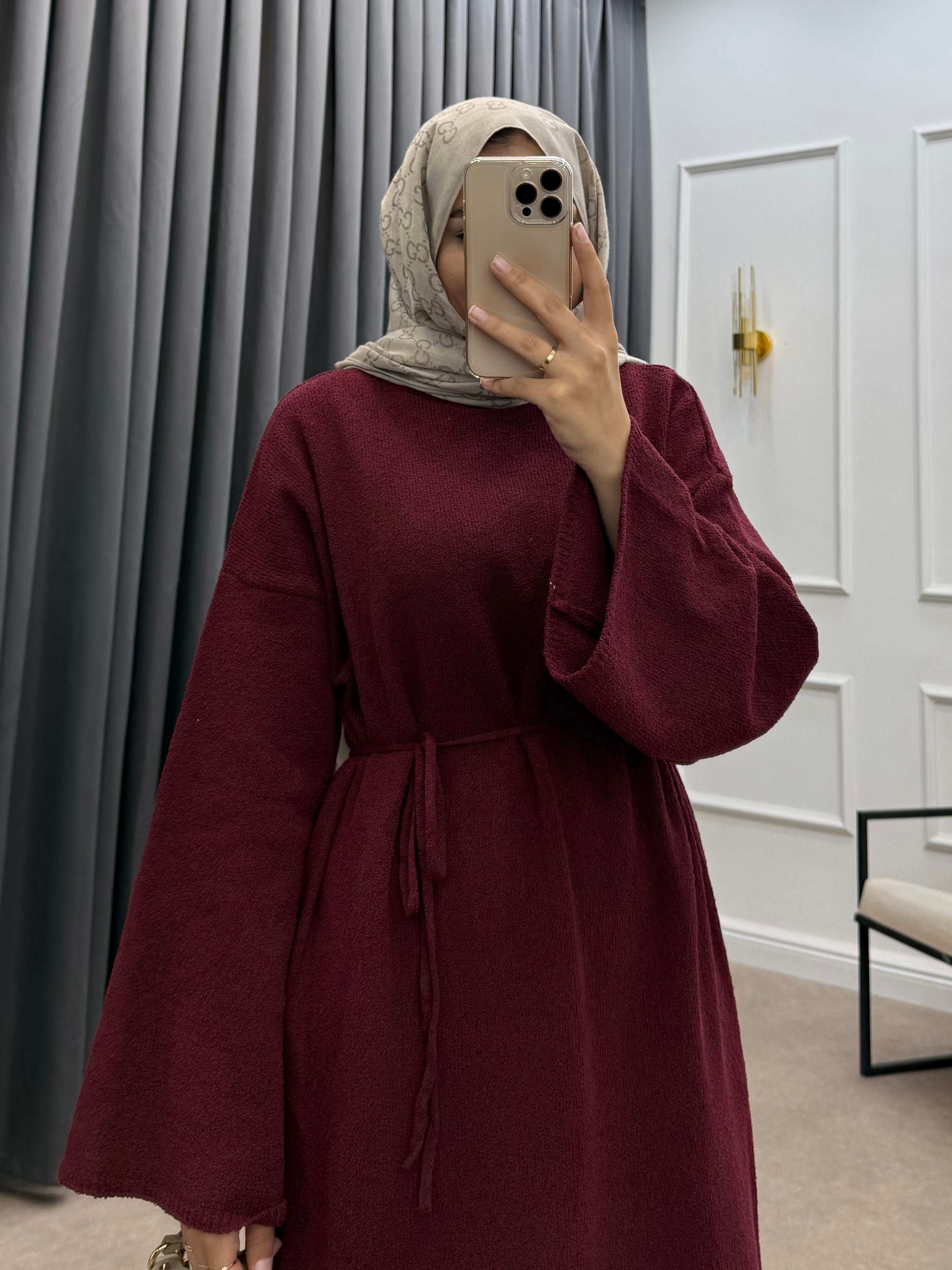 BUKLE TRİKO ELBİSE BORDO