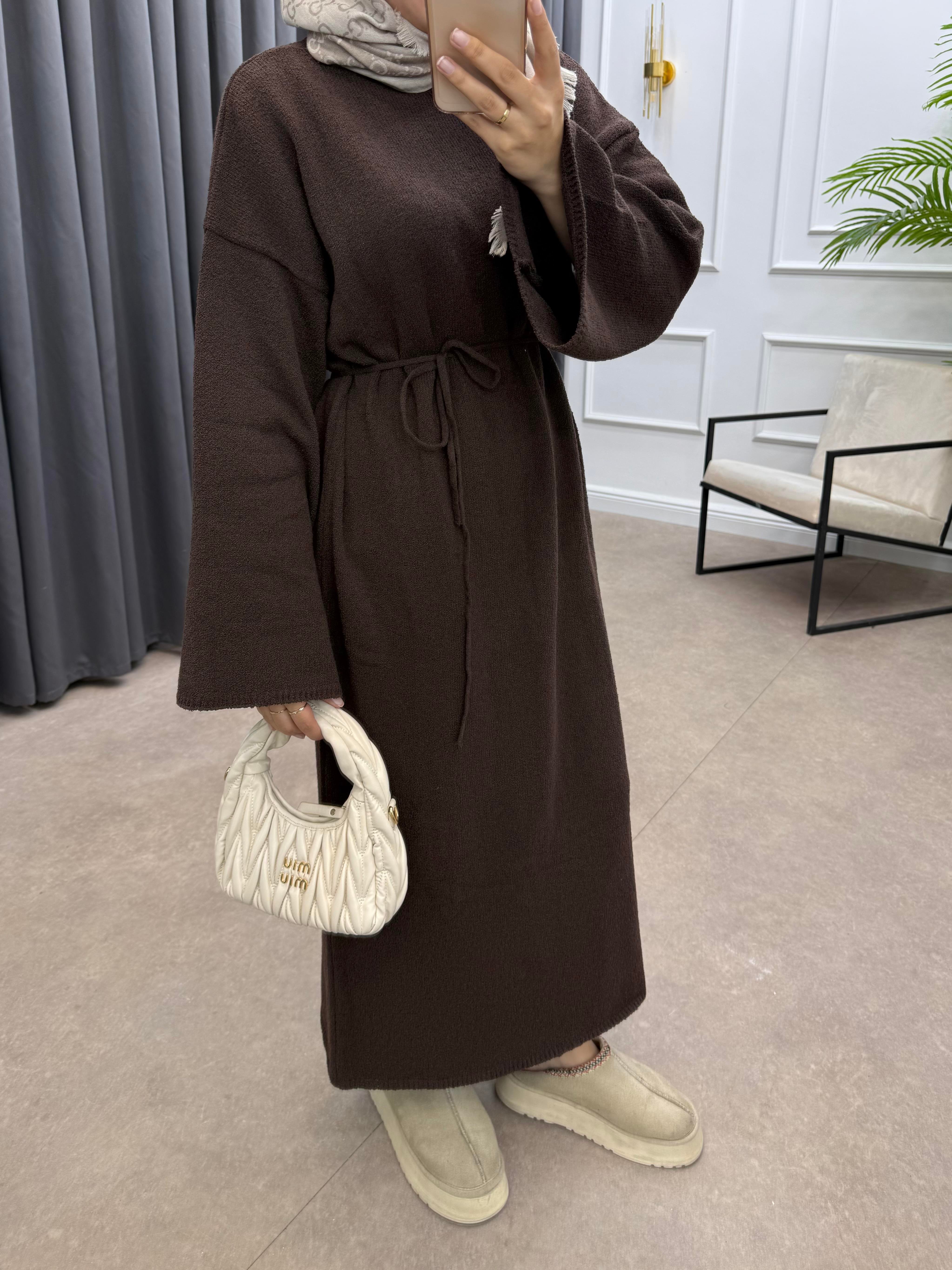 BUKLE TRİKO ELBİSE KAHVE