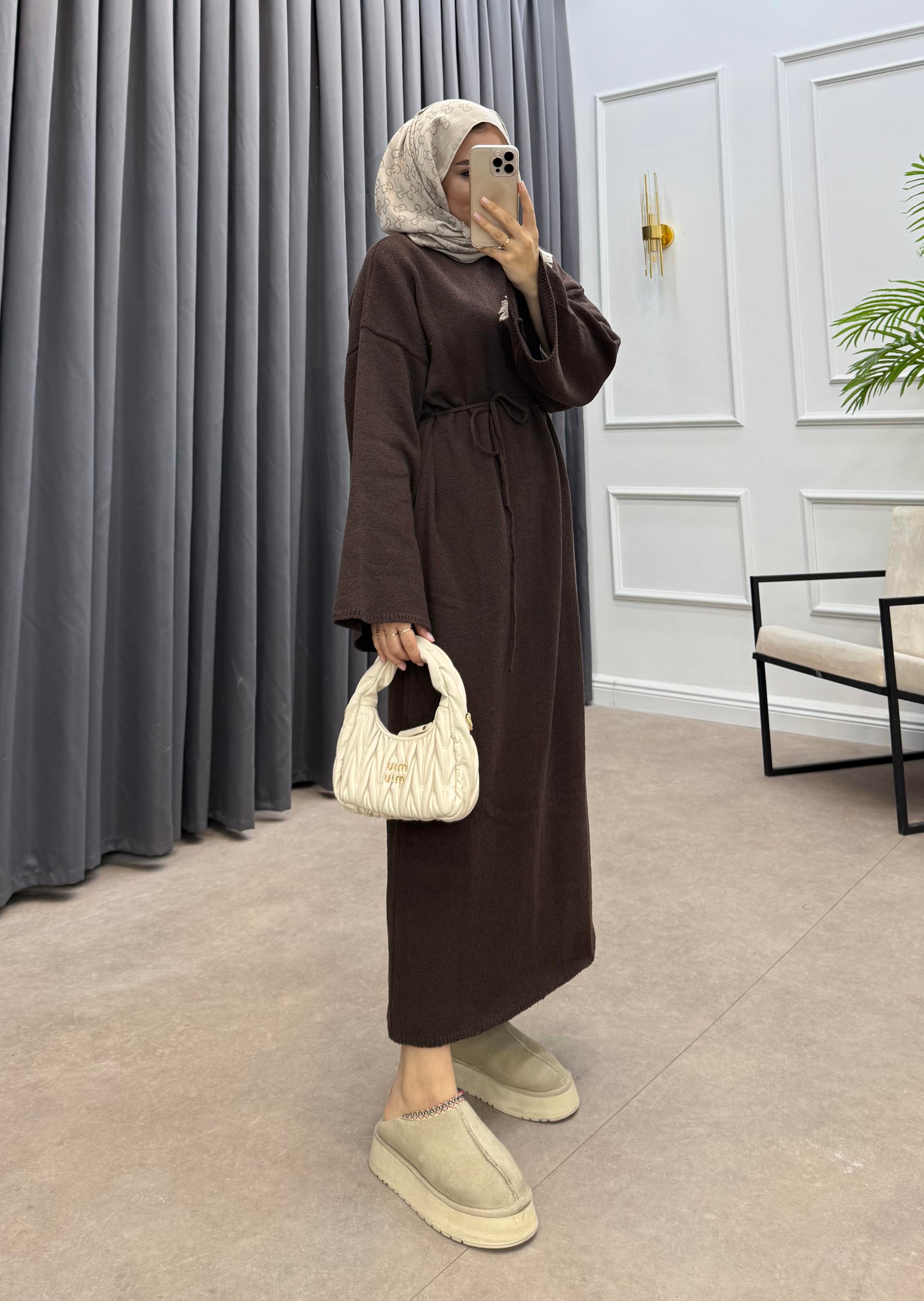 BUKLE TRİKO ELBİSE KAHVE