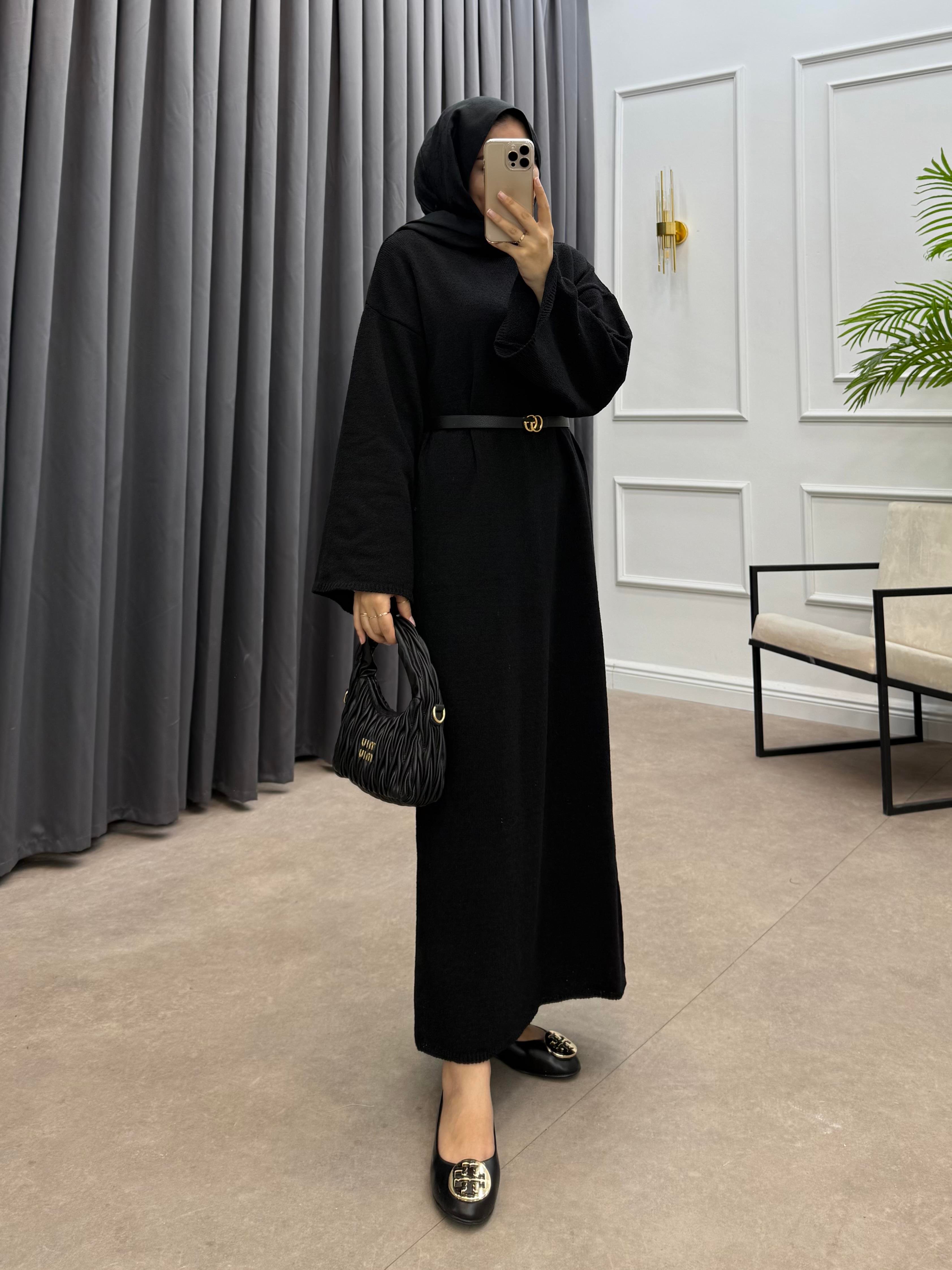 BUKLE TRİKO ELBİSE SİYAH