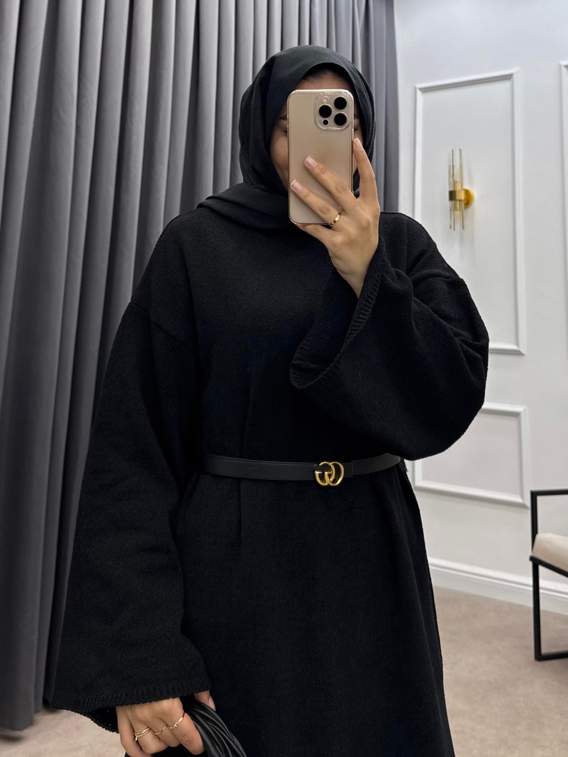 BUKLE TRİKO ELBİSE SİYAH