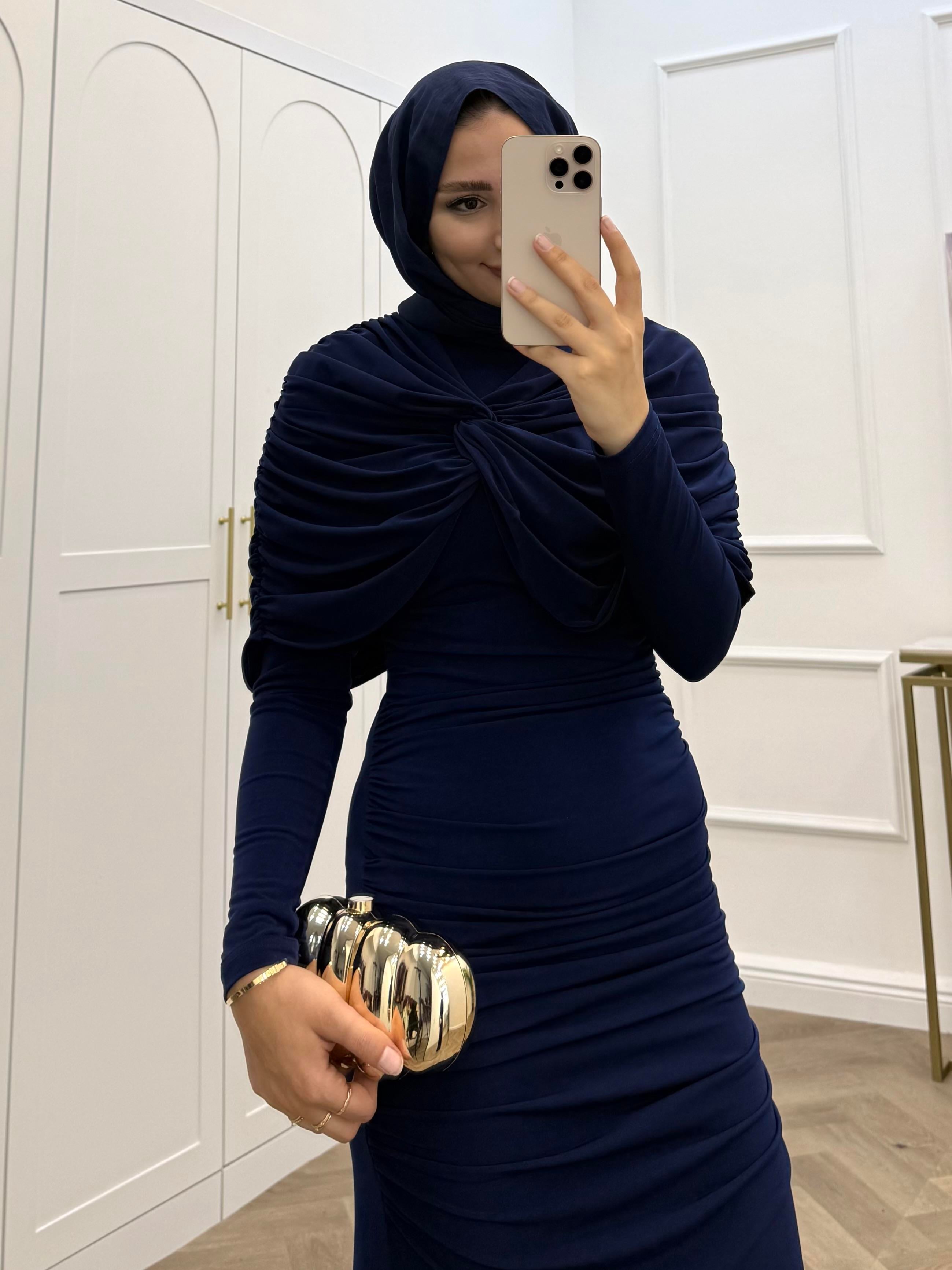 BÜZGÜLÜ SANDY ELBİSE LACİVERT