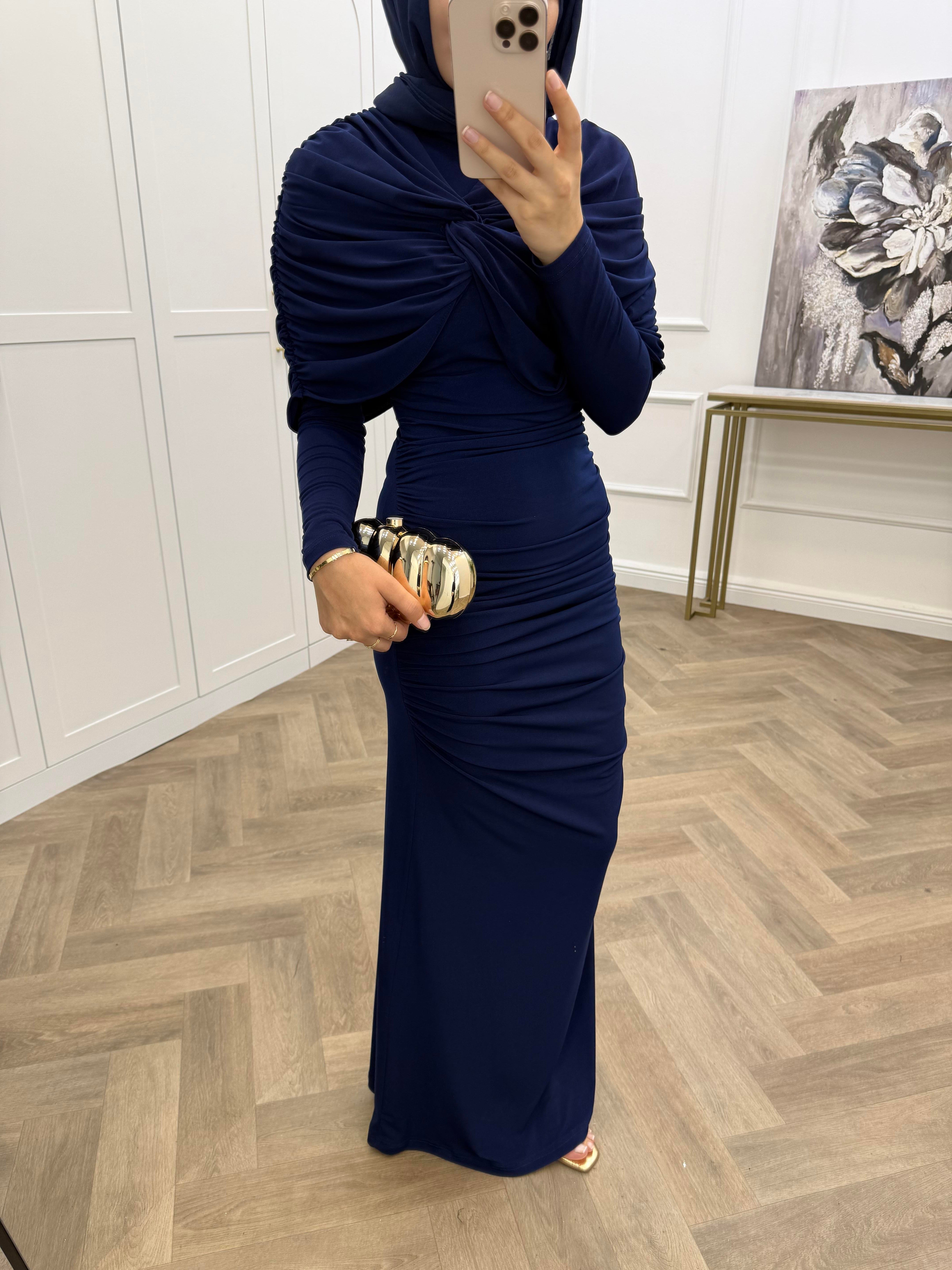 BÜZGÜLÜ SANDY ELBİSE LACİVERT