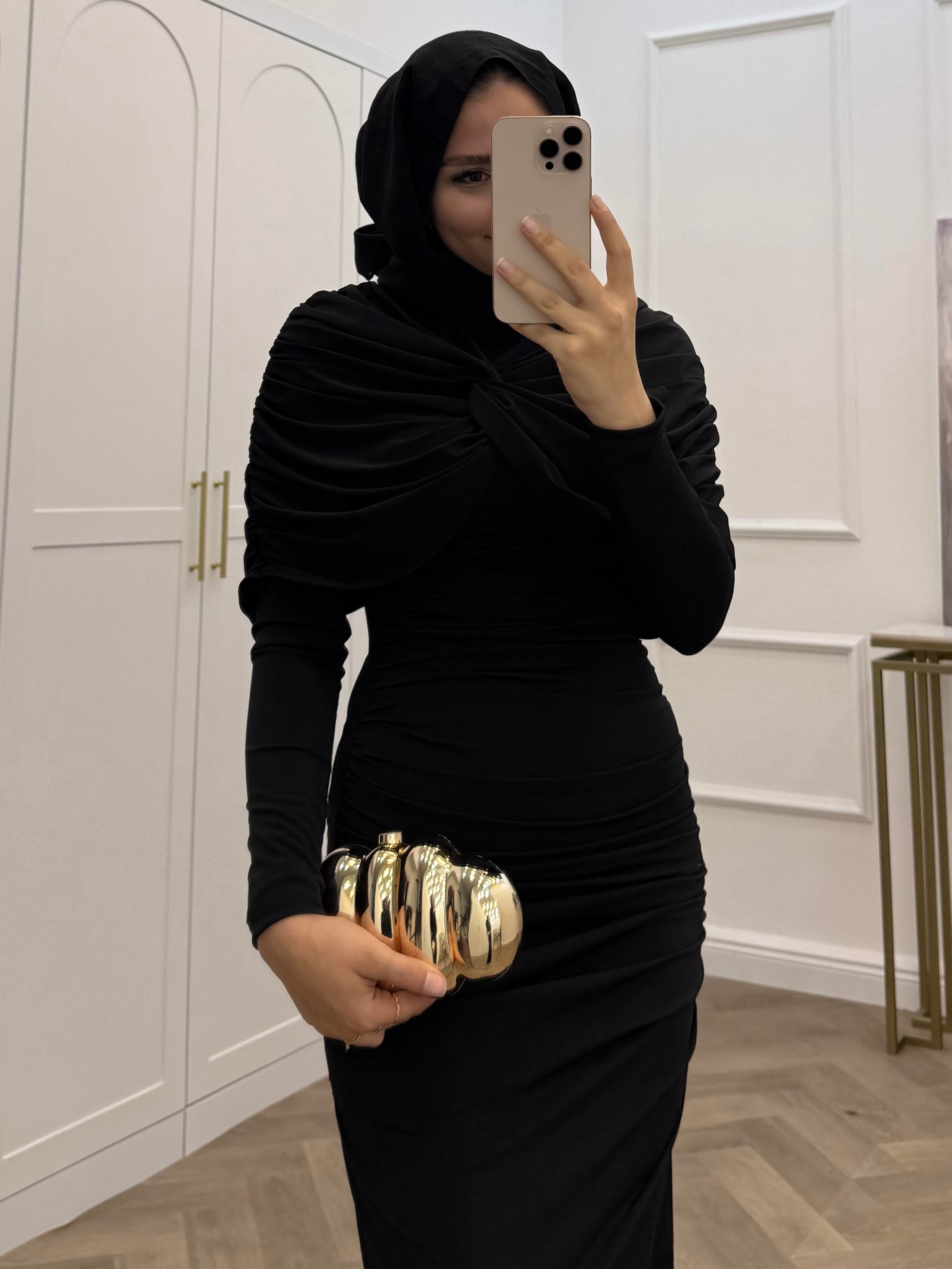 BÜZGÜLÜ SANDY ELBİSE SİYAH