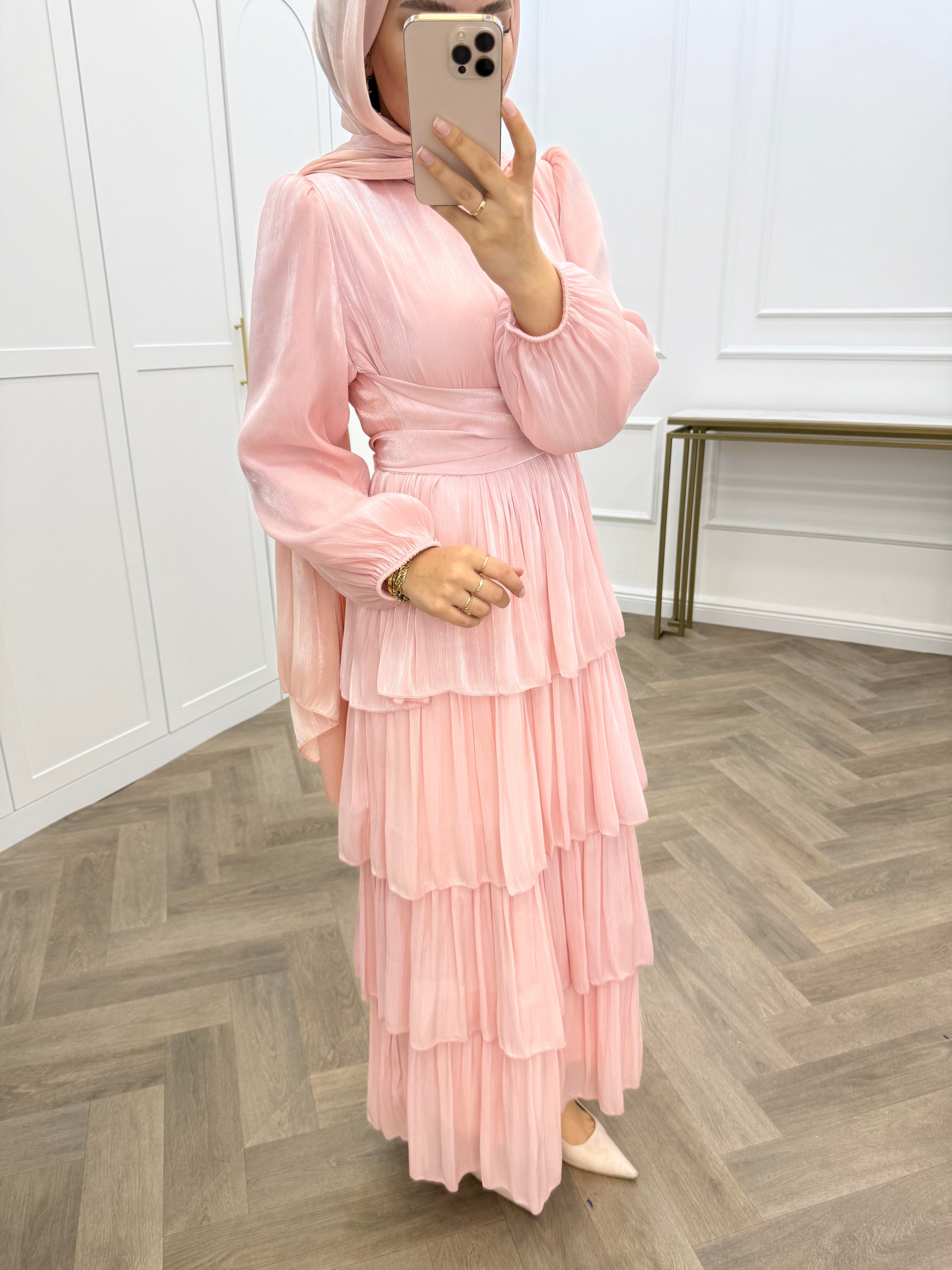 ÇAPRAZ BAĞLAMALI JANJAN ABİYE PEMBE