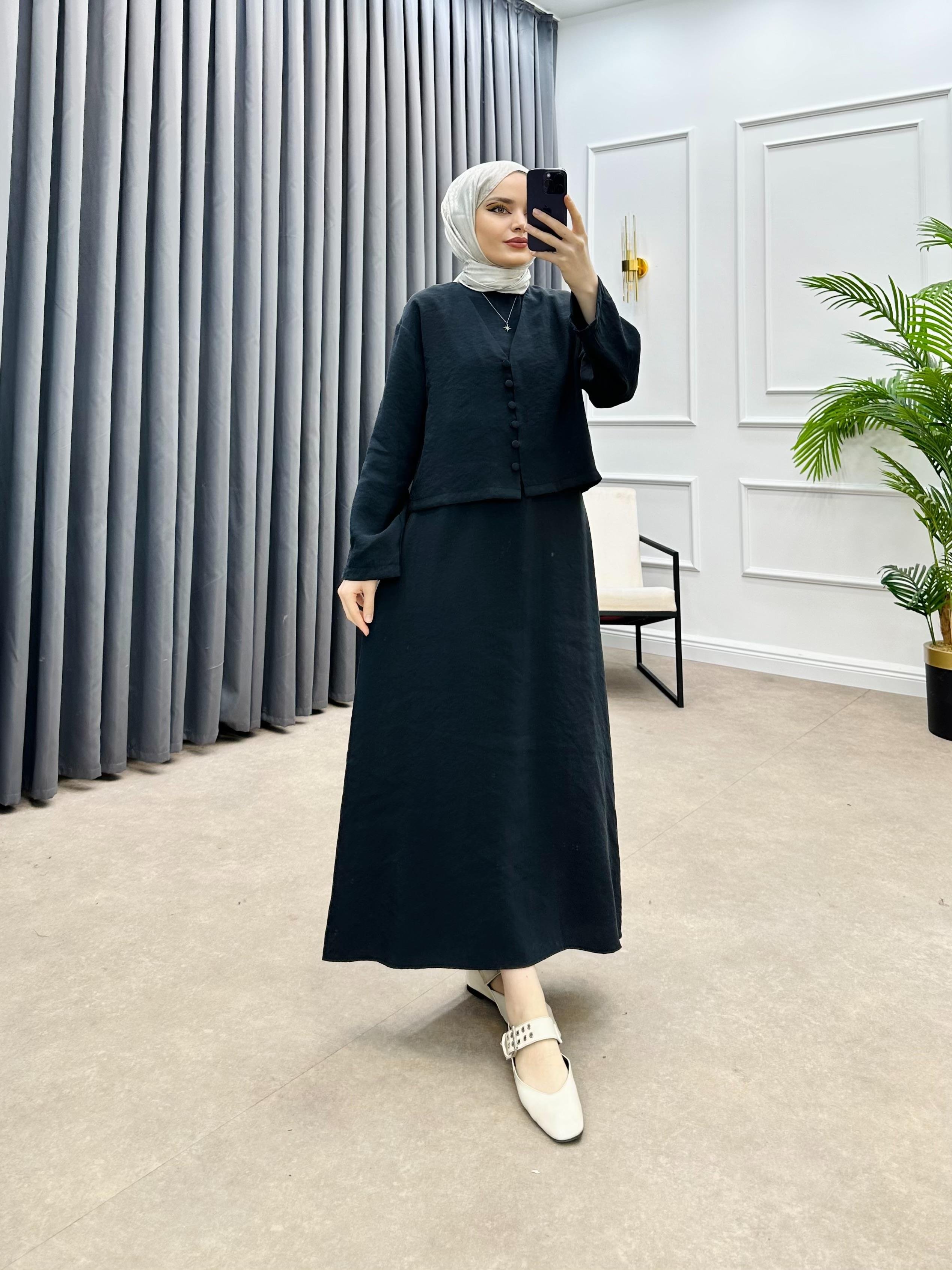 CEKET DETAY İKİLİ ELBİSE ANTRASİT