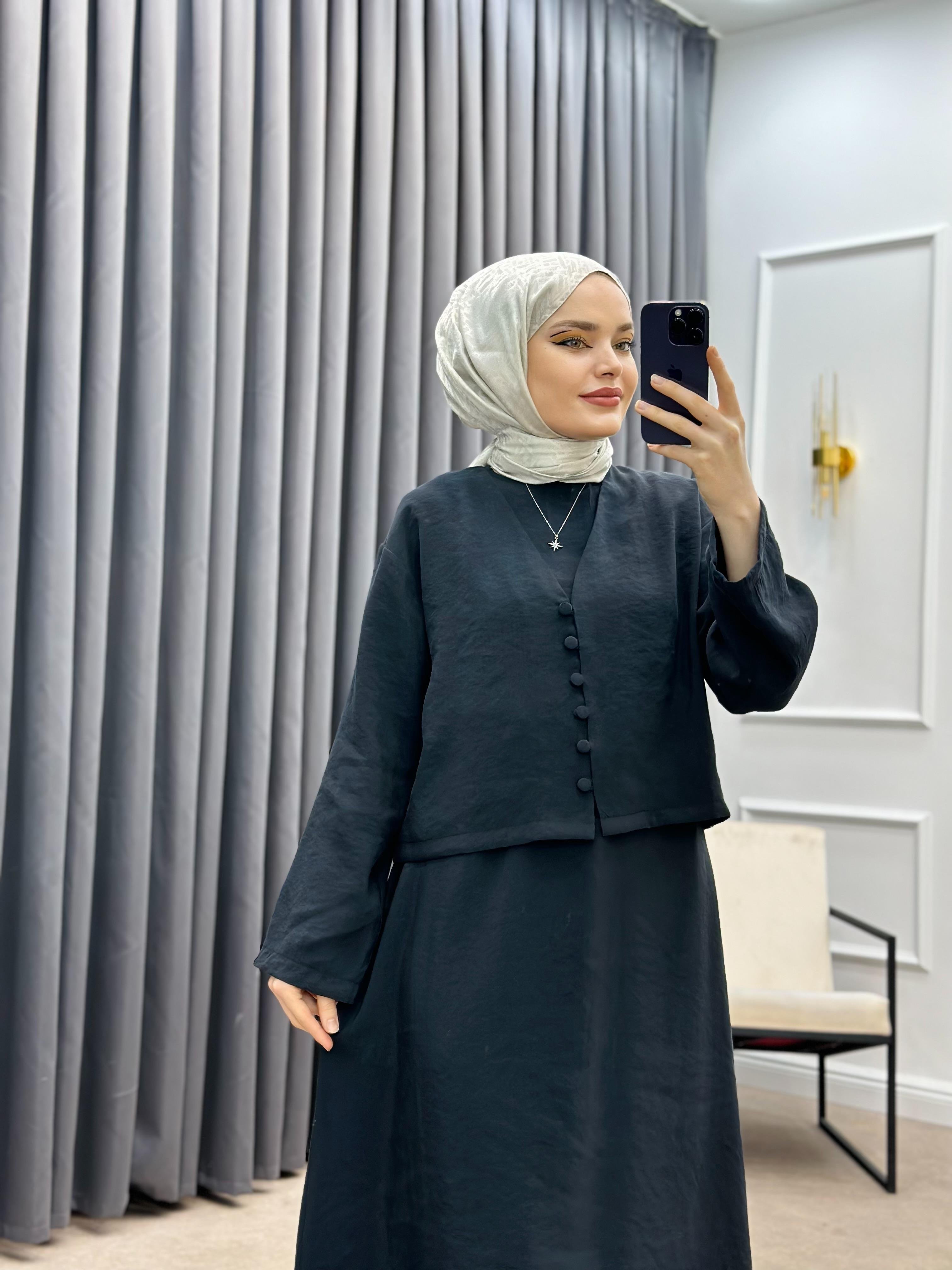 CEKET DETAY İKİLİ ELBİSE ANTRASİT