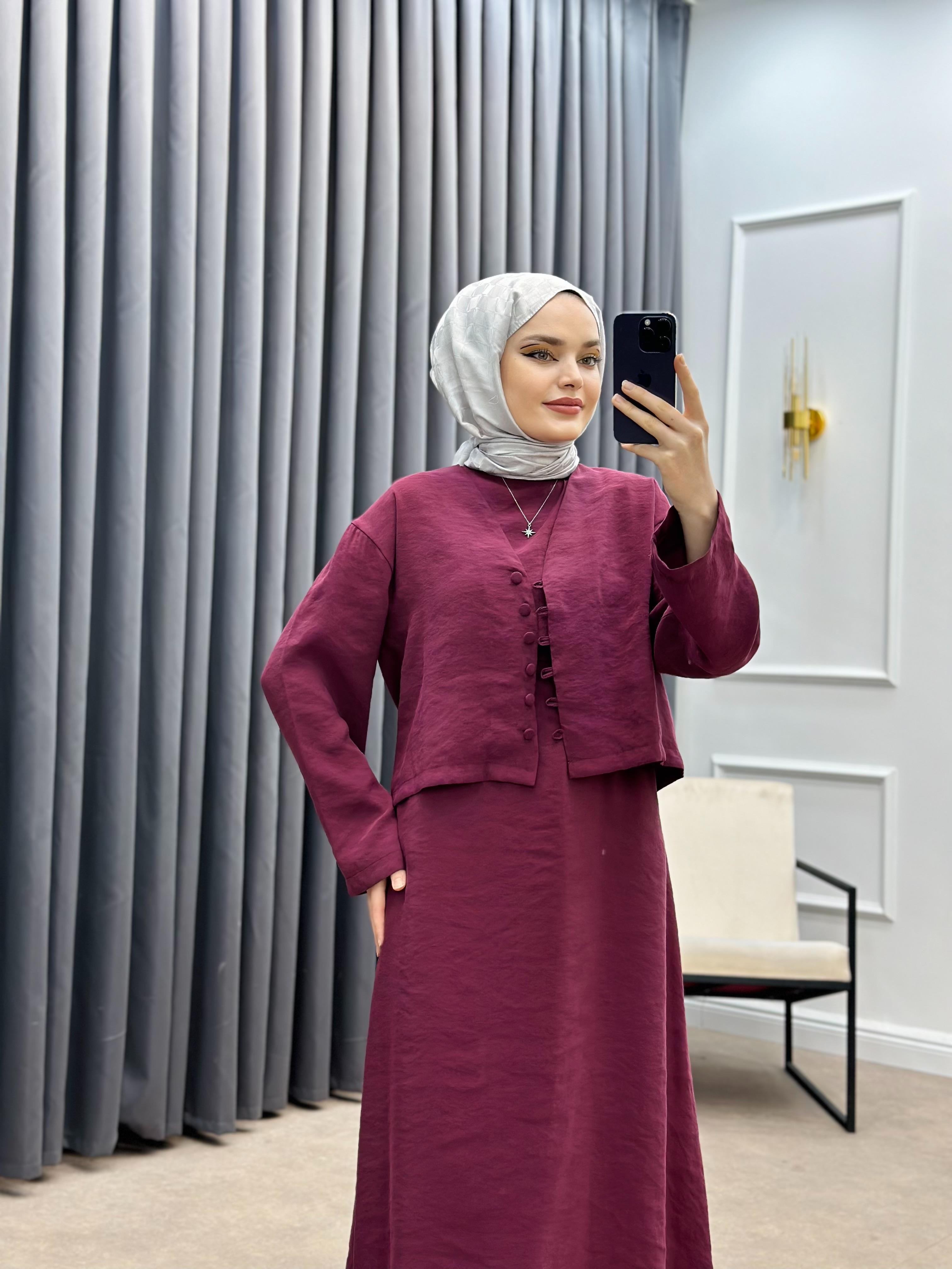 CEKET DETAY İKİLİ ELBİSE MÜRDÜM