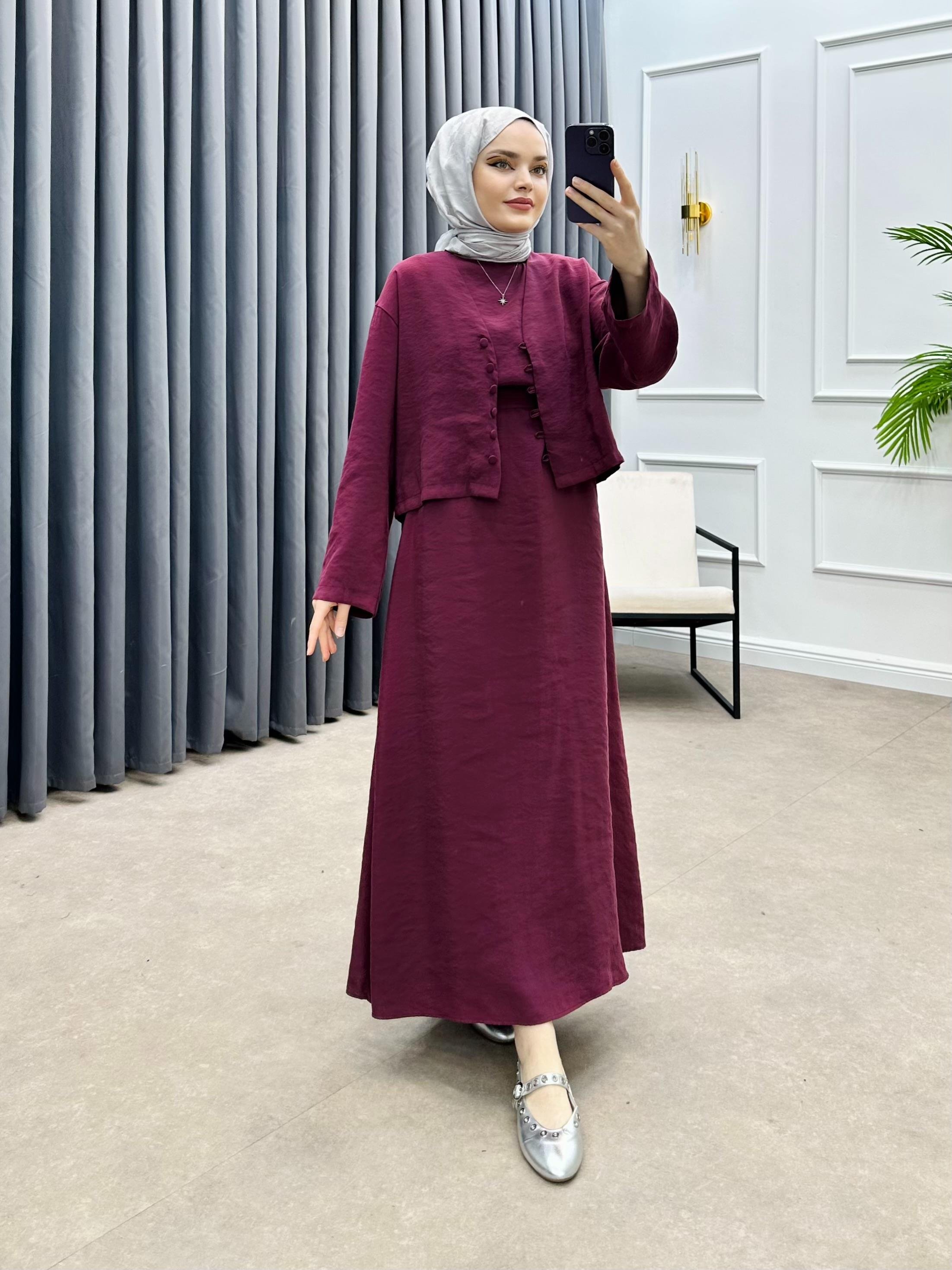 CEKET DETAY İKİLİ ELBİSE MÜRDÜM