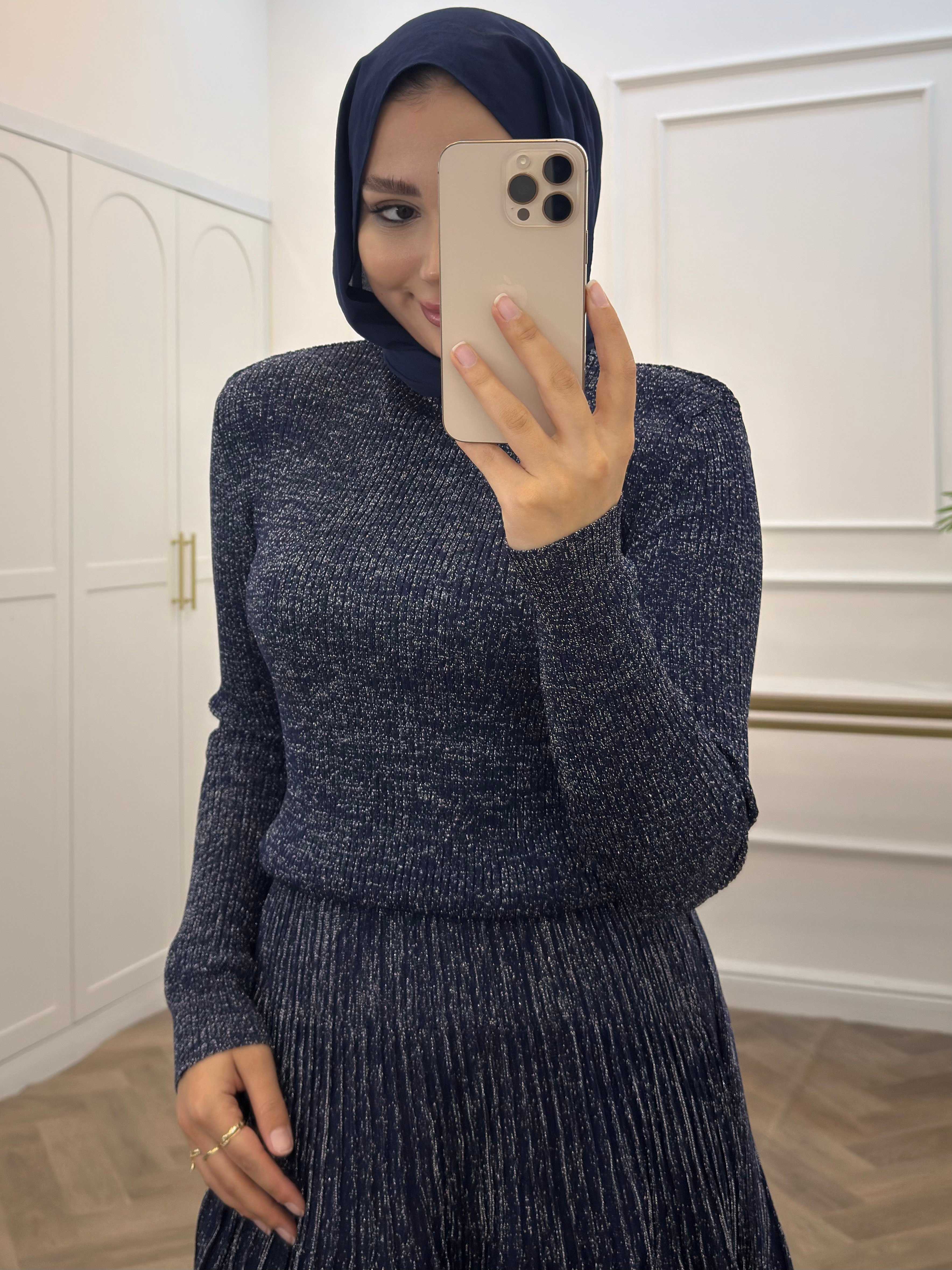 ÇELİK TRİKO SİMLİ ELBİSE LACİVERT