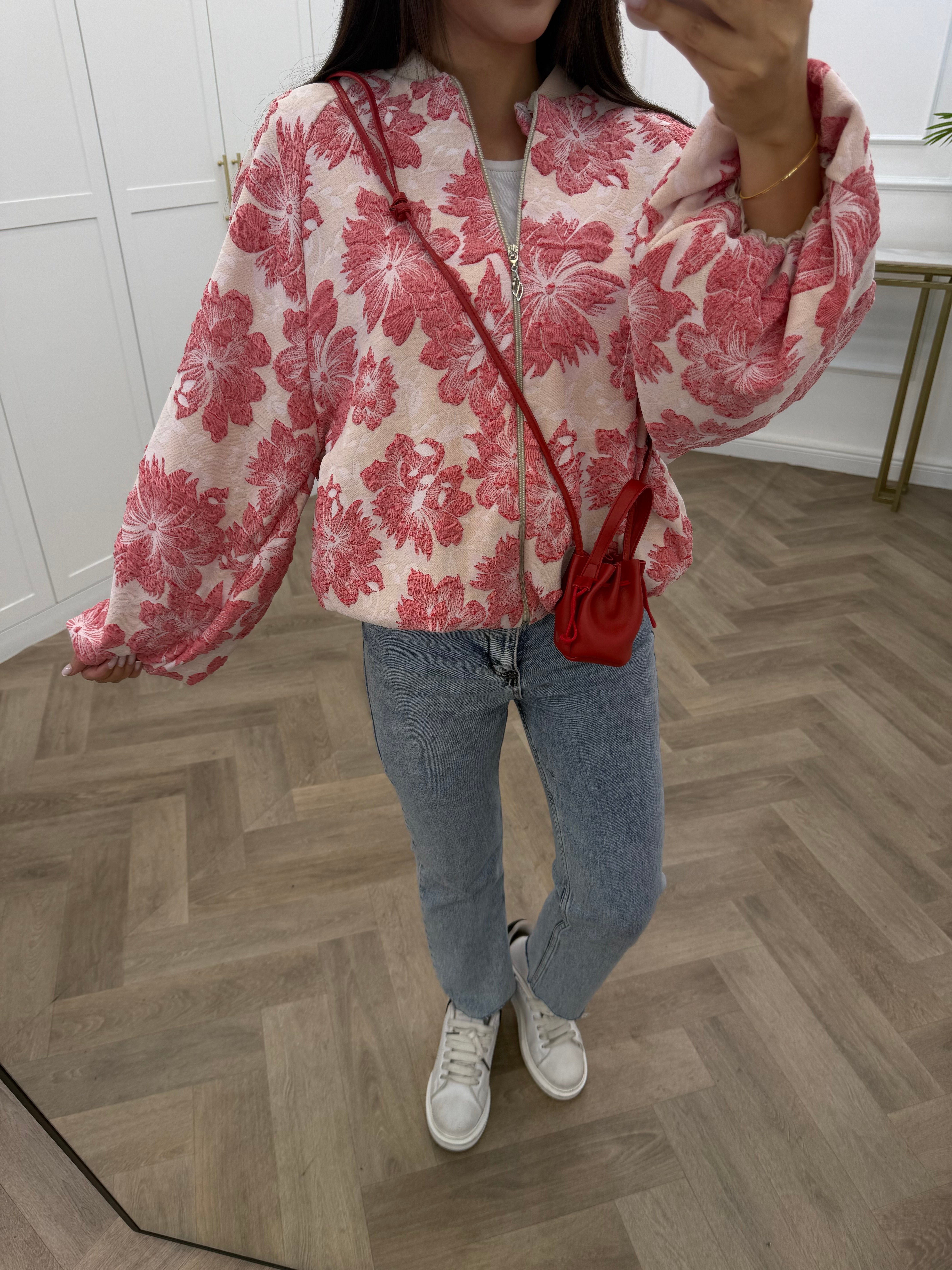 ÇİÇEKLİ BOMBER CEKET PEMBE