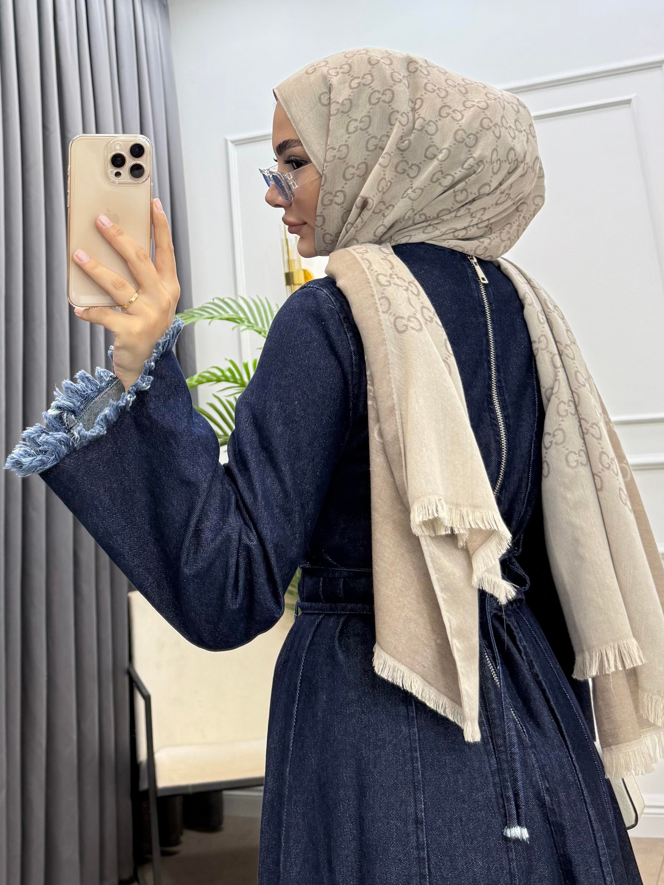 ÇİFT KEMERLİ DENİM ELBİSE LACİVERT