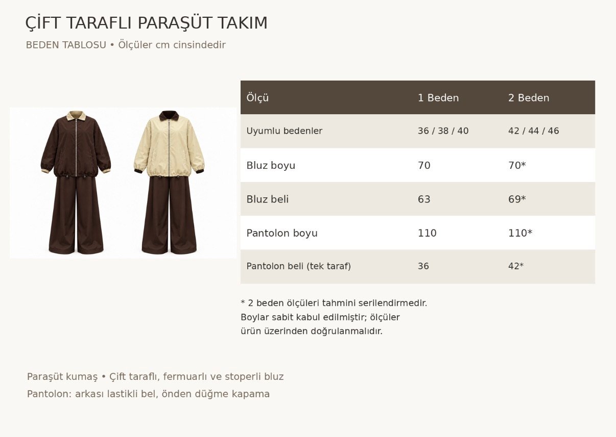 ÇİFT TARAFLI PARAŞÜT TAKIM EKRU
