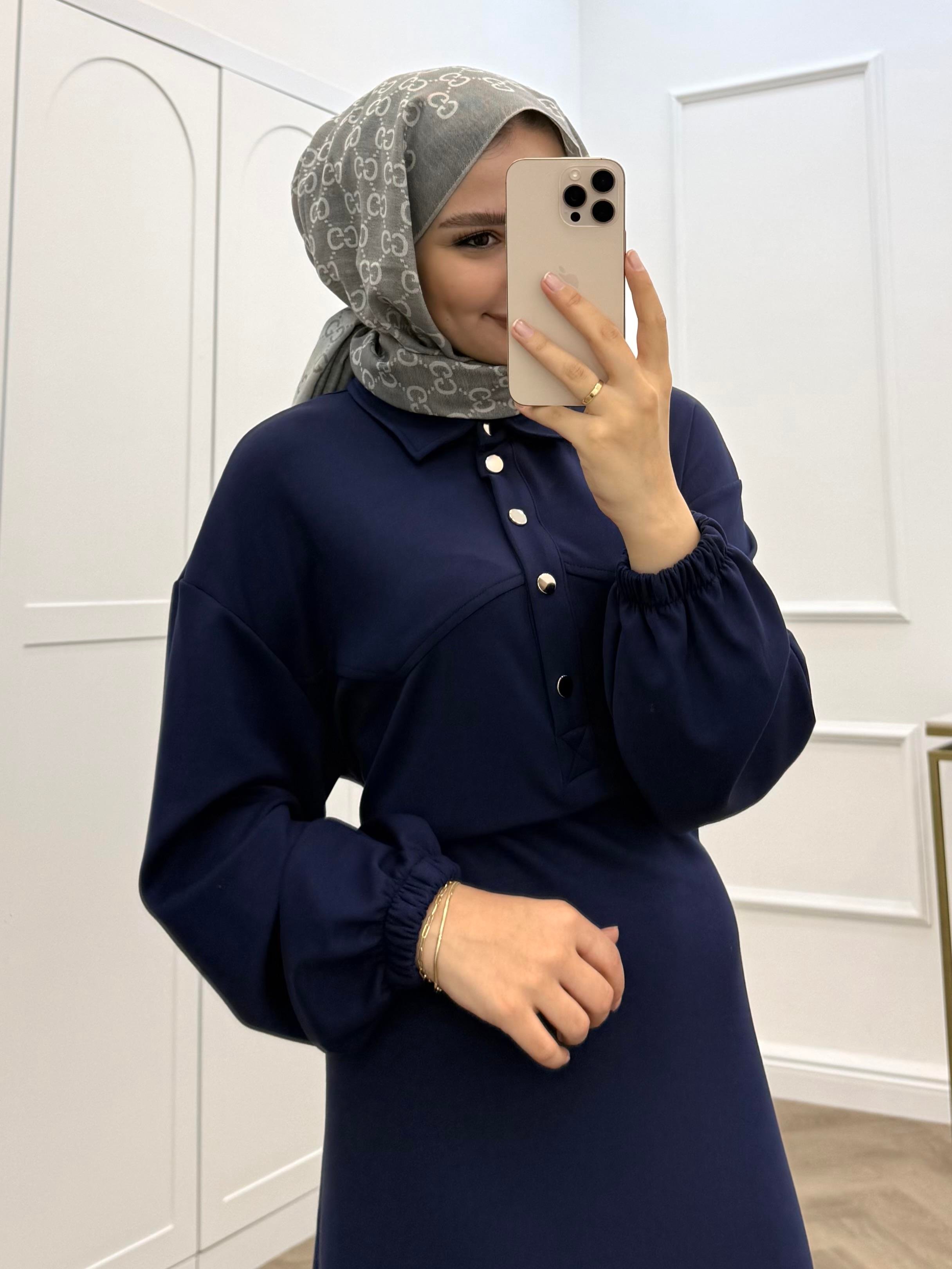 ÇITÇIT DÜĞMELİ OYSHO ELBİSE LACİVERT