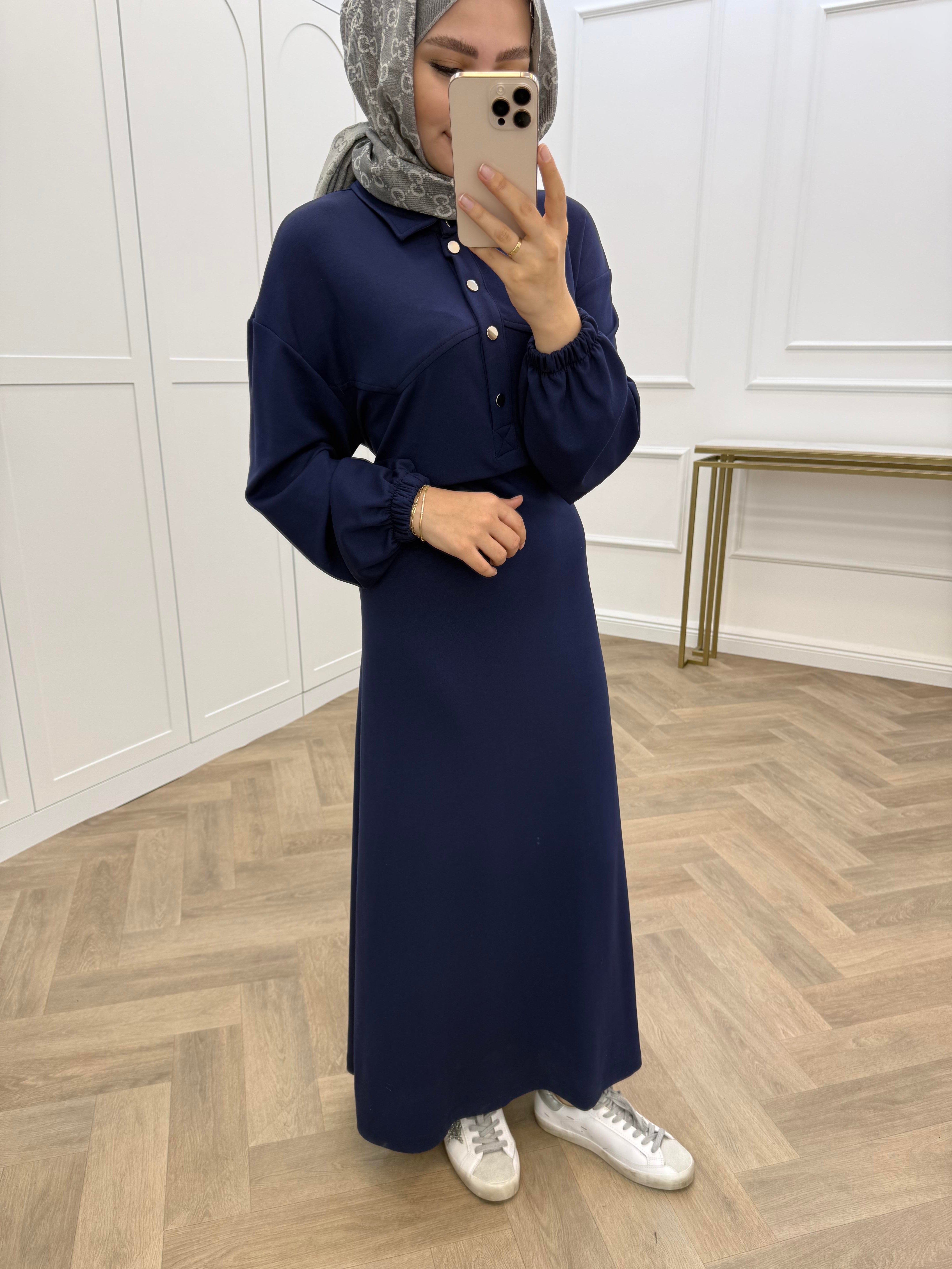 ÇITÇIT DÜĞMELİ OYSHO ELBİSE LACİVERT