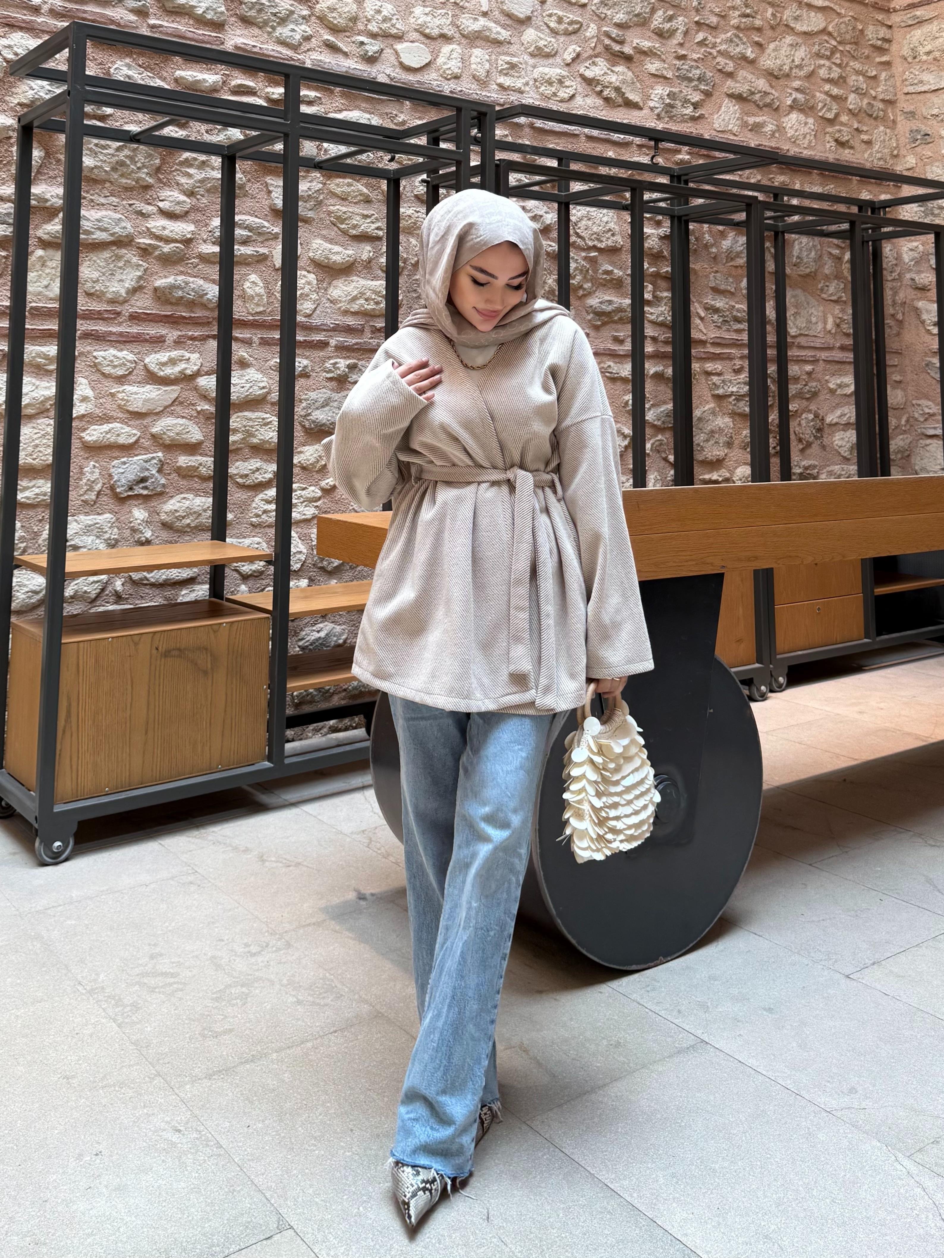 ÇİZGİLİ KAŞE CEKET BEJ