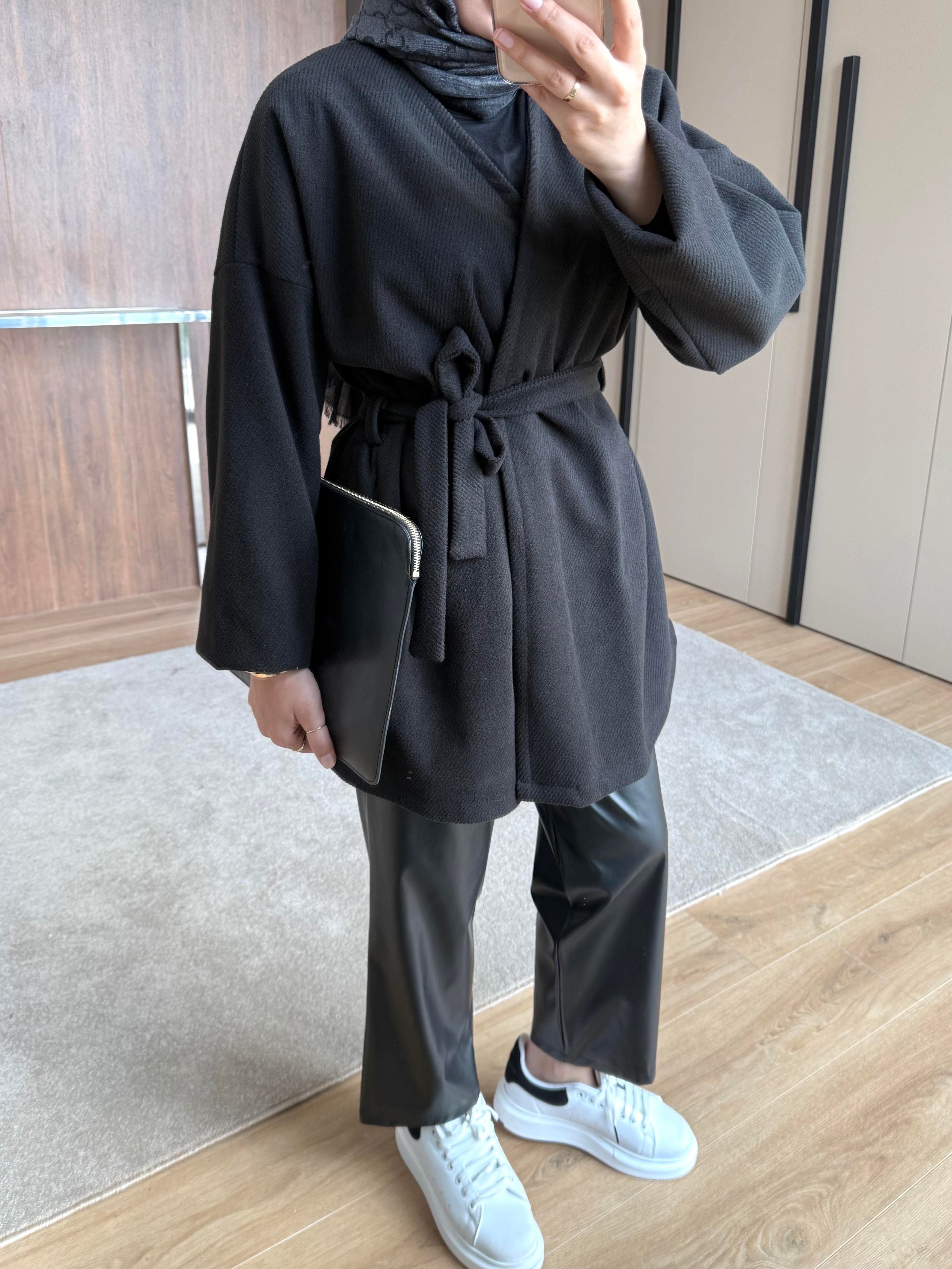 ÇİZGİLİ KAŞE CEKET SİYAH