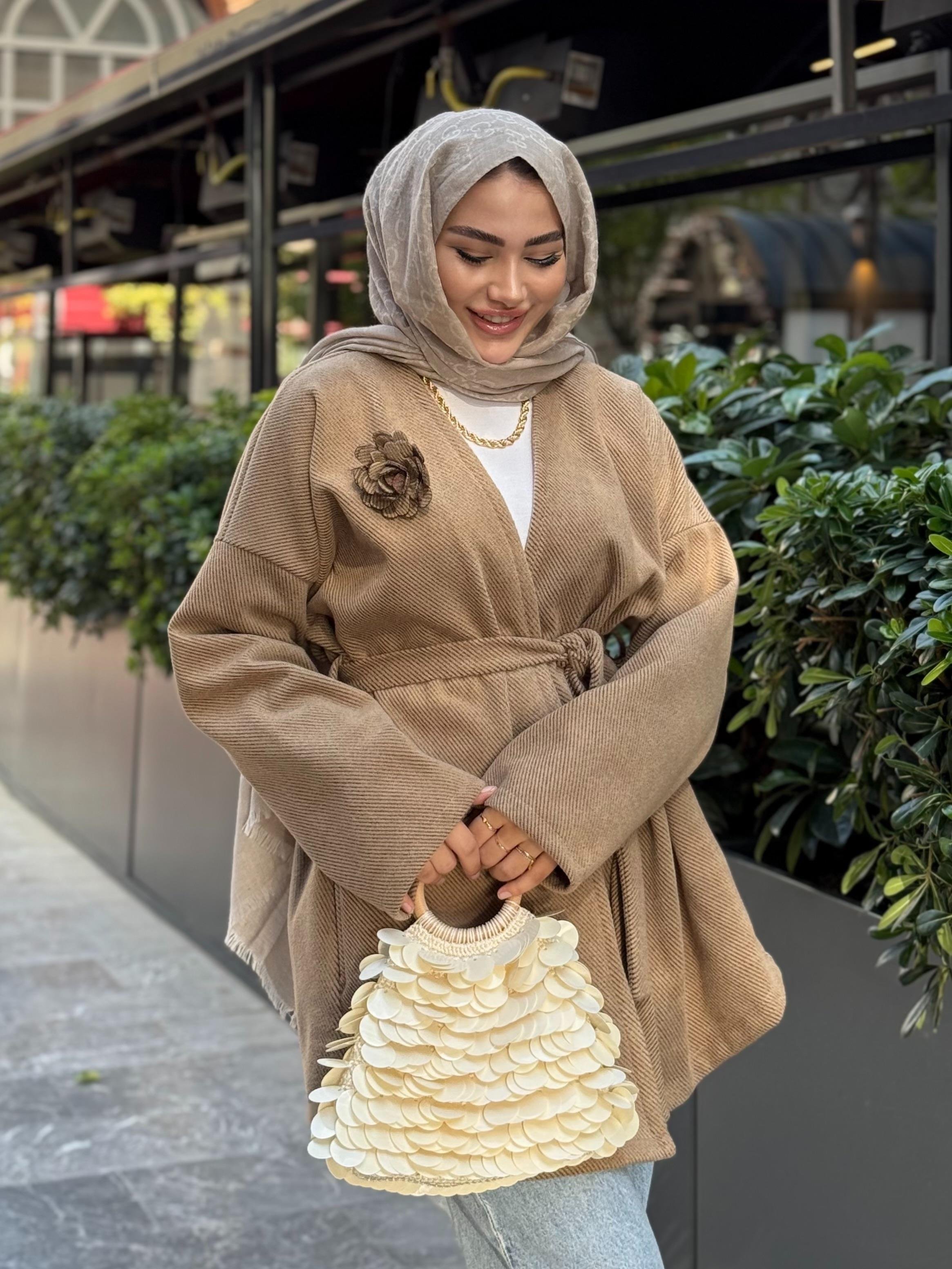 ÇİZGİLİ KAŞE CEKET SÜTLÜ KAHVE