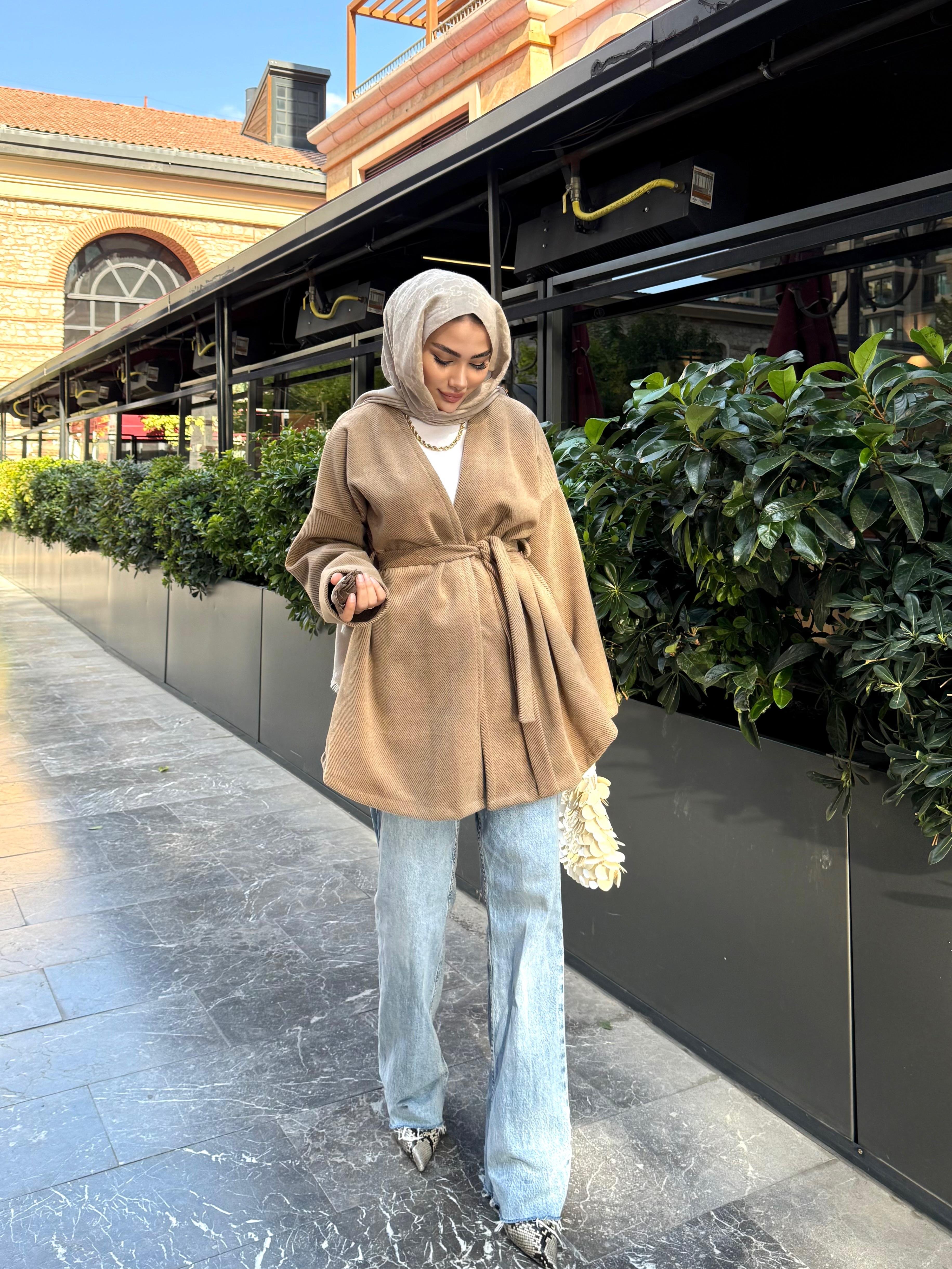 ÇİZGİLİ KAŞE CEKET SÜTLÜ KAHVE