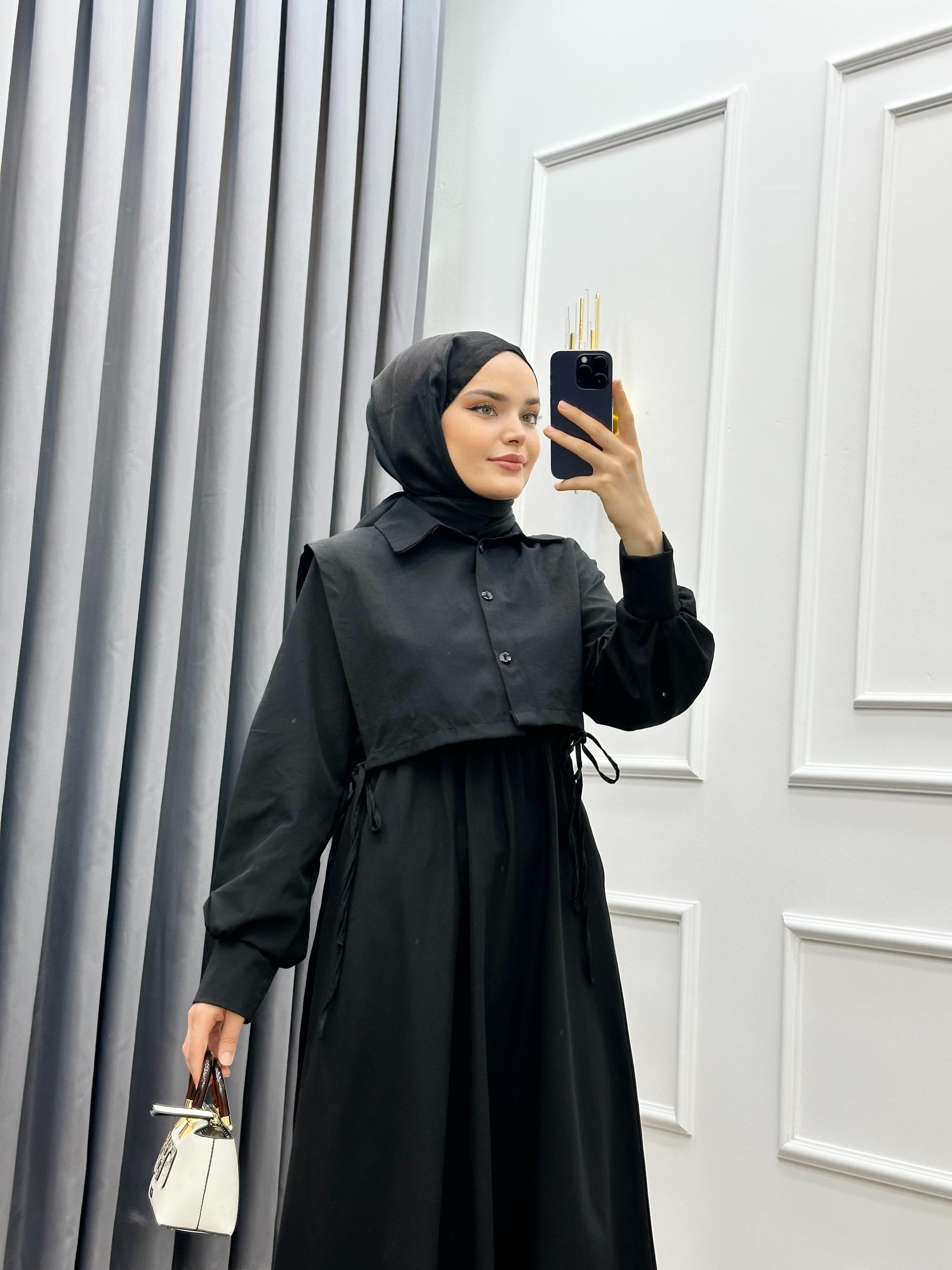 CROP YELEKLİ ELBİSE SİYAH