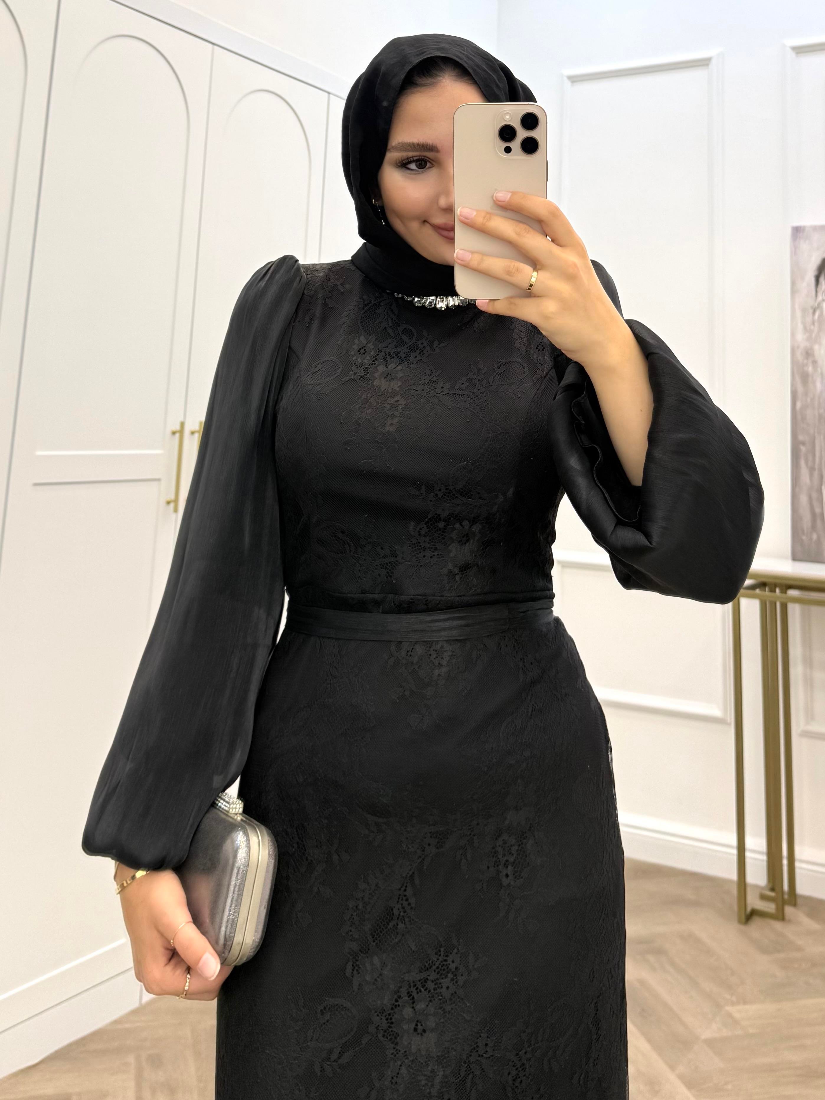 DANTEL ELBİSE SİYAH