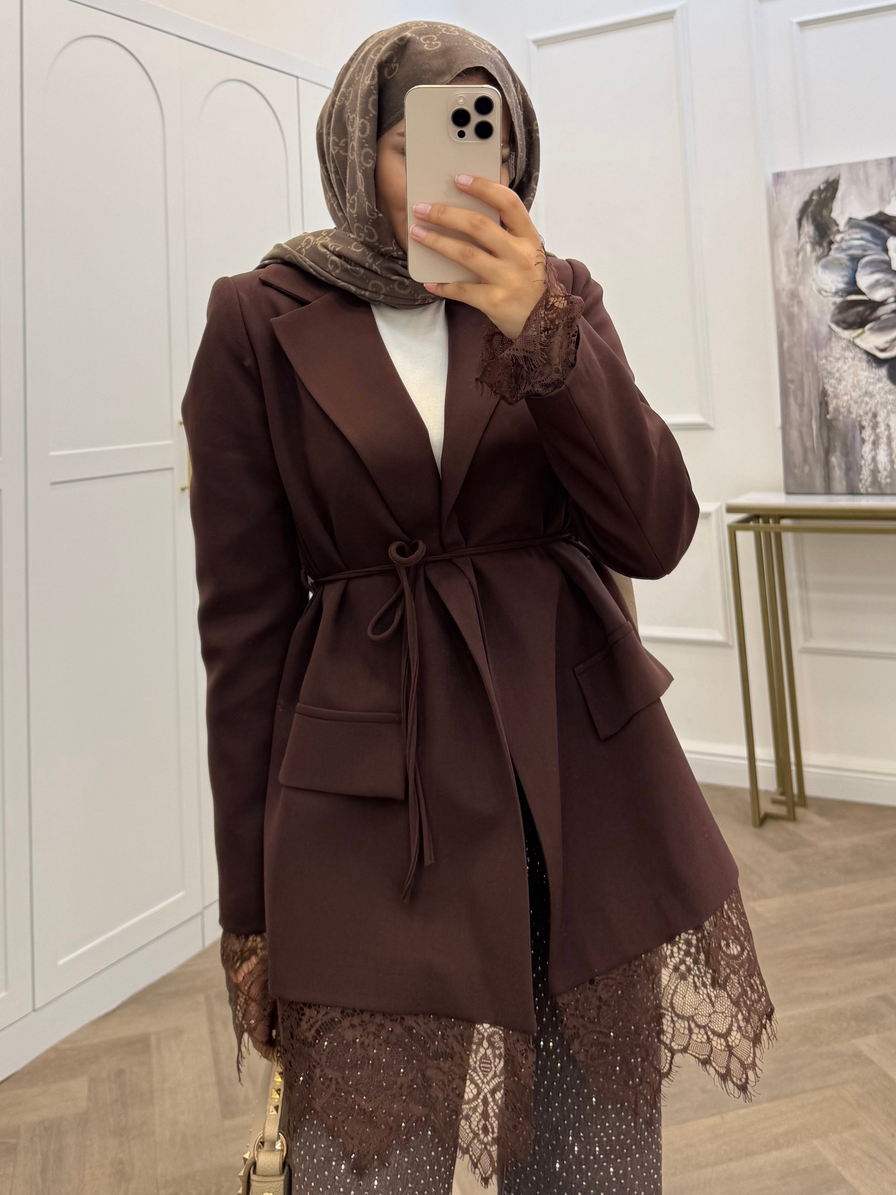 DANTELLİ BLAZER CEKET KAHVE