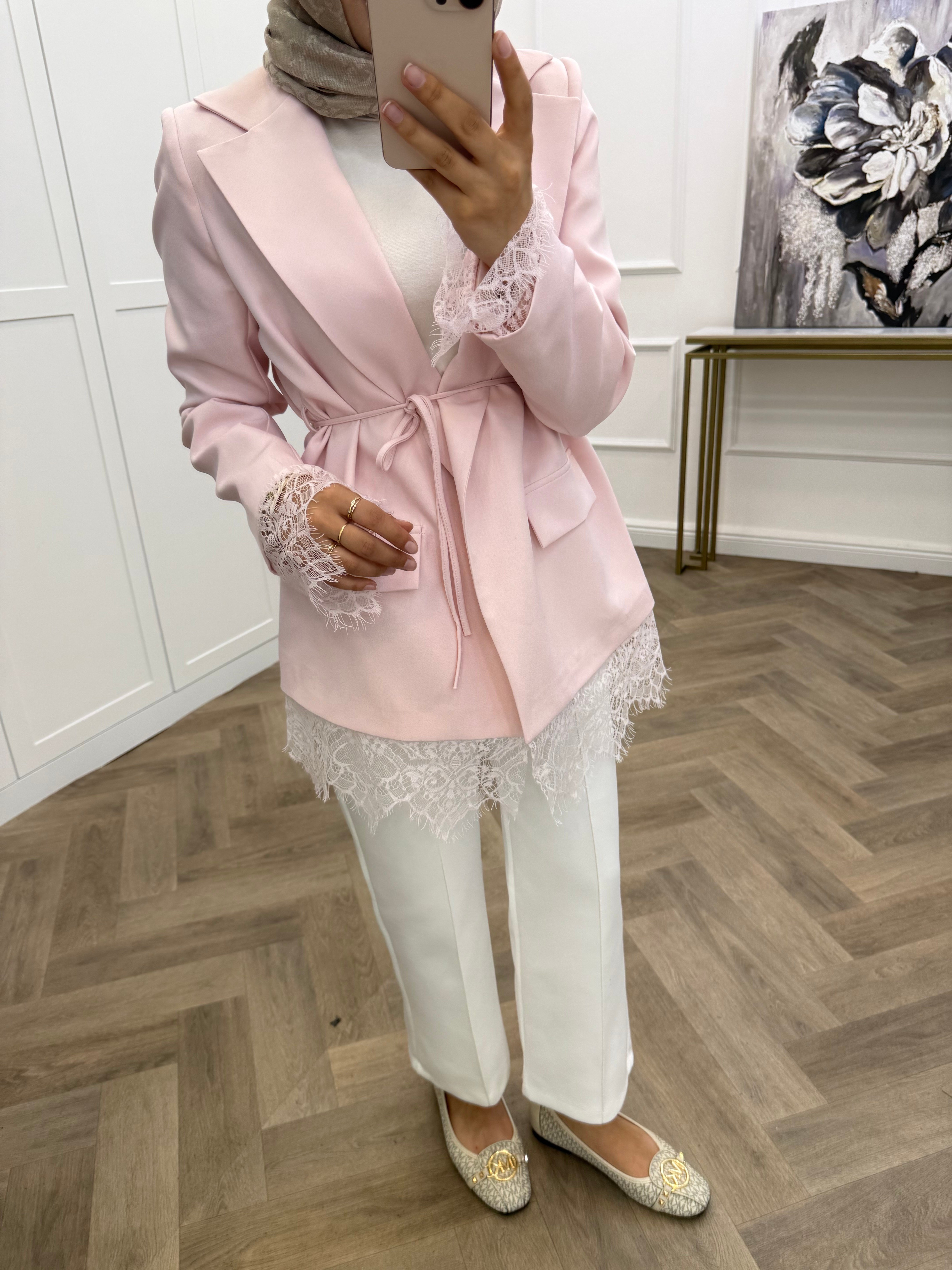 DANTELLİ BLAZER CEKET PEMBE