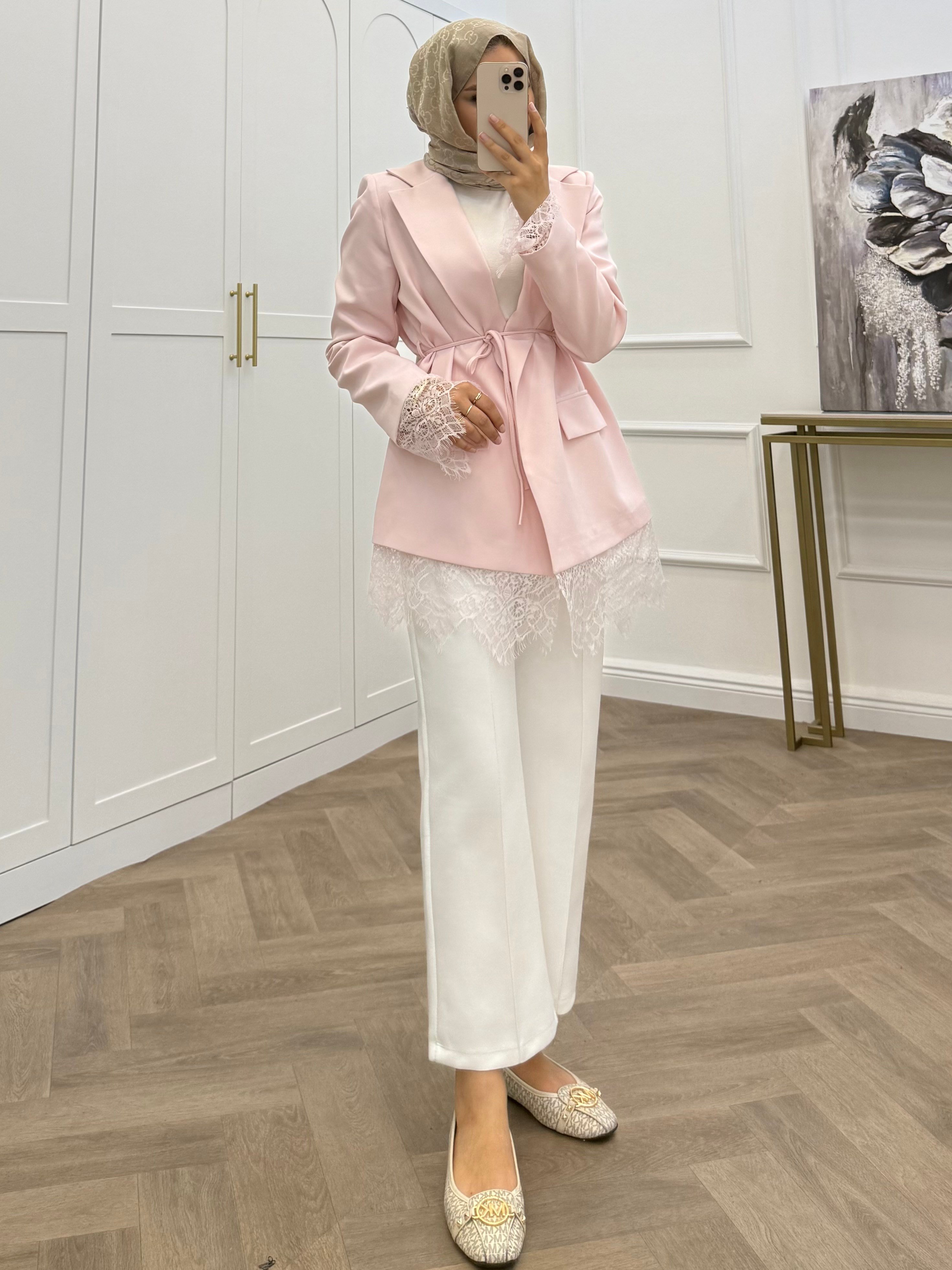 DANTELLİ BLAZER CEKET PEMBE